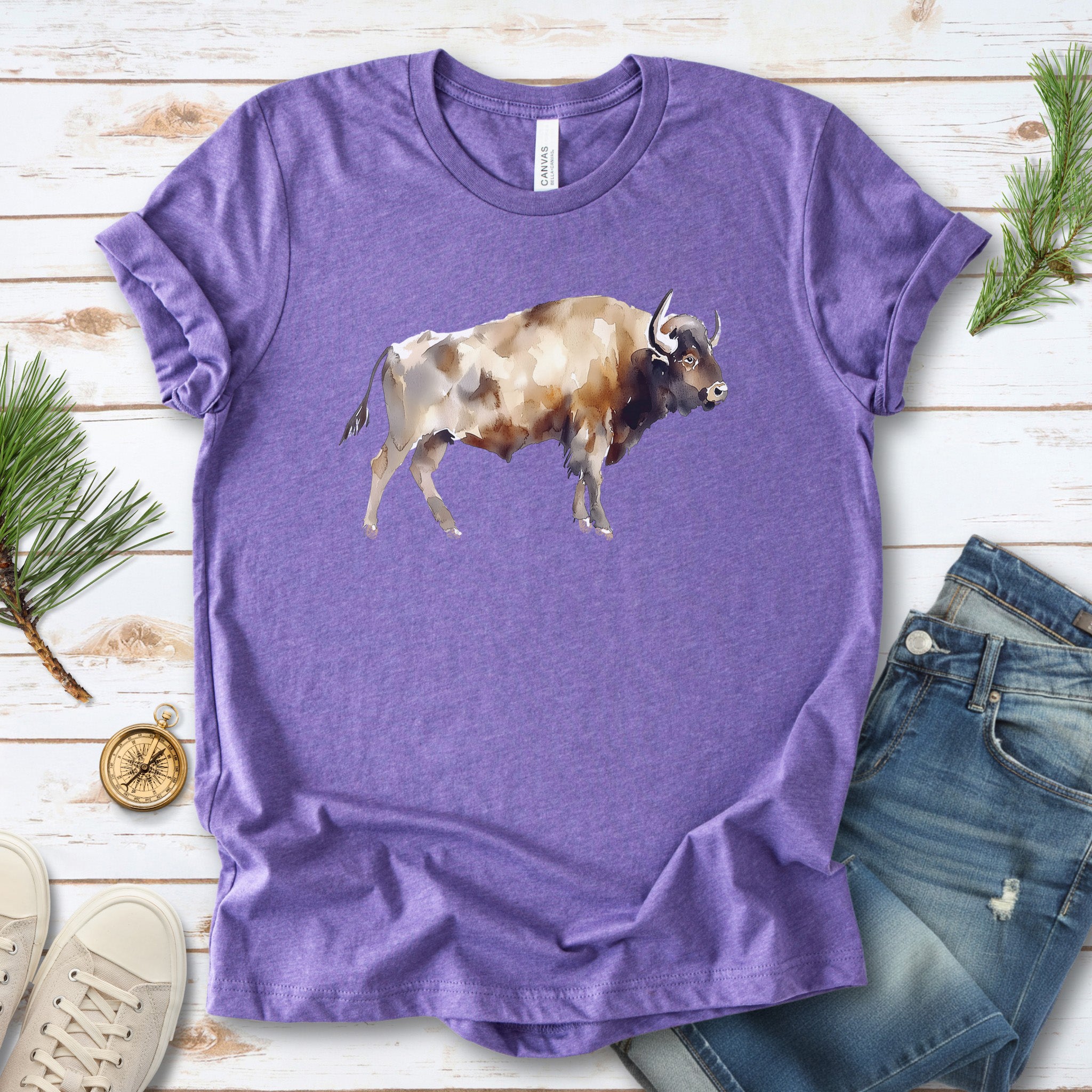 Watercolor Buffalo T-Shirt – Majestic American Bison Spirit Tee