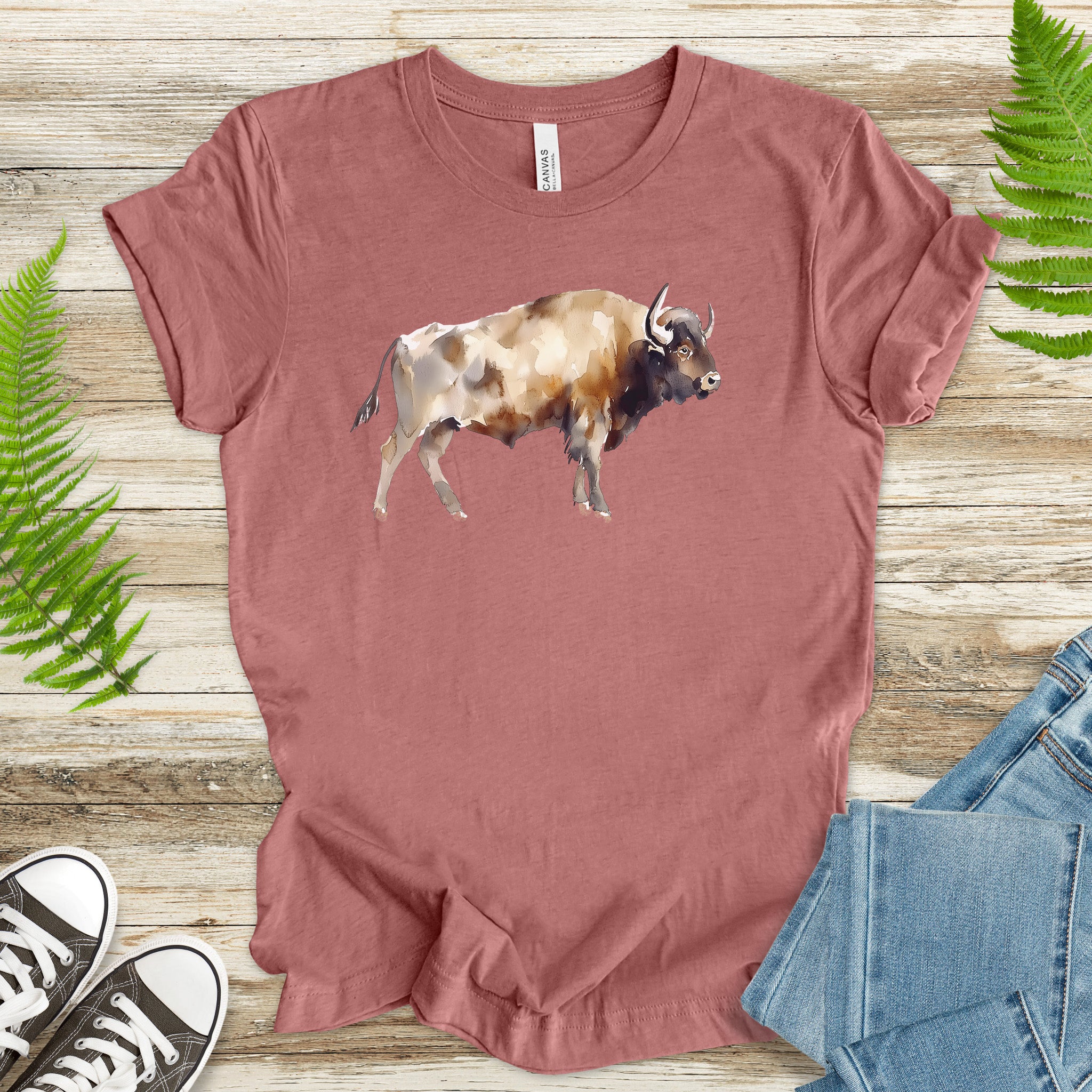 Watercolor Buffalo T-Shirt – Majestic American Bison Spirit Tee
