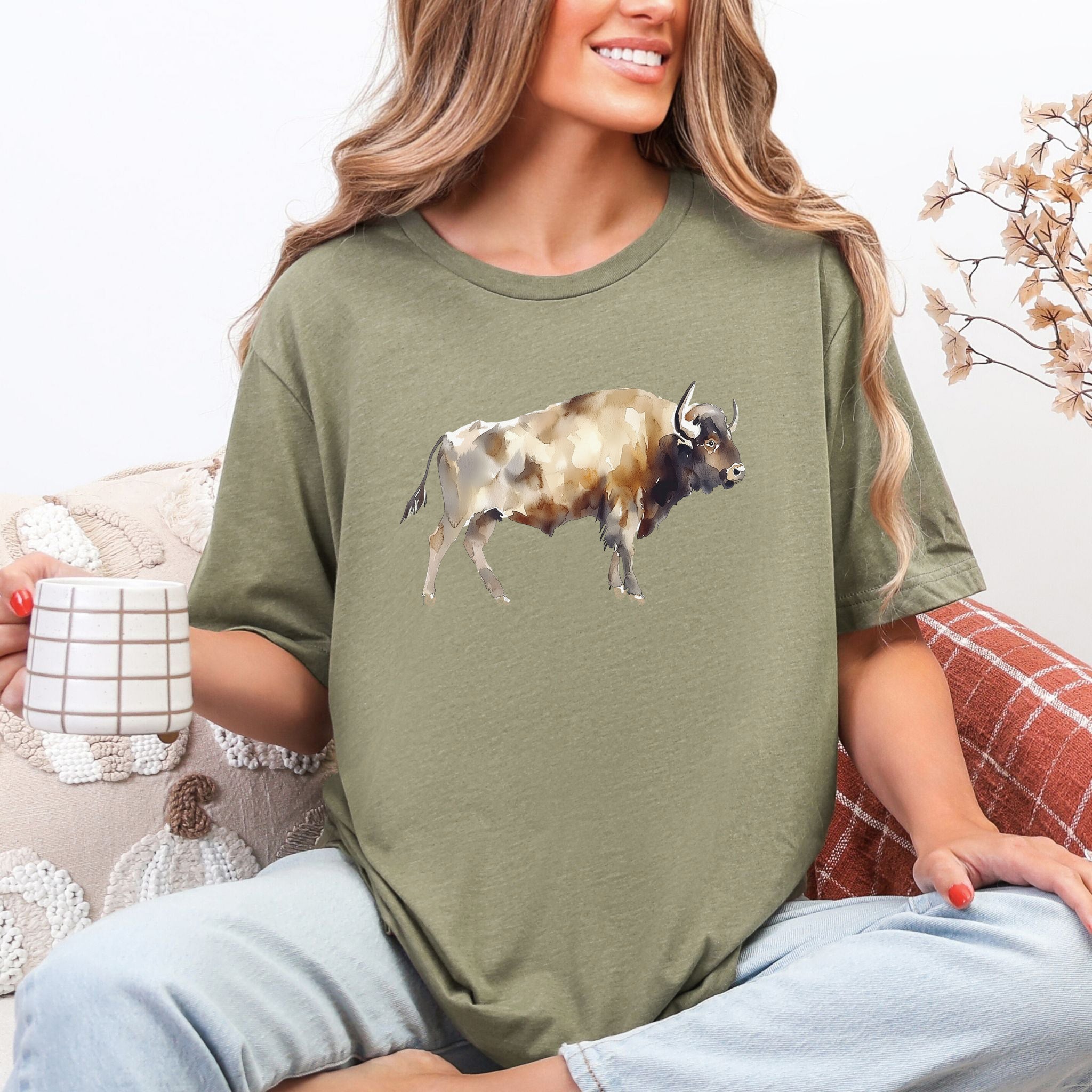 Watercolor Buffalo T-Shirt – Majestic American Bison Spirit Tee