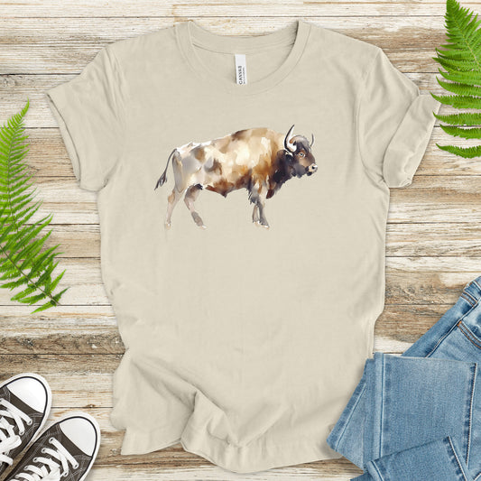 Watercolor Buffalo T-Shirt – Majestic American Bison Spirit Tee
