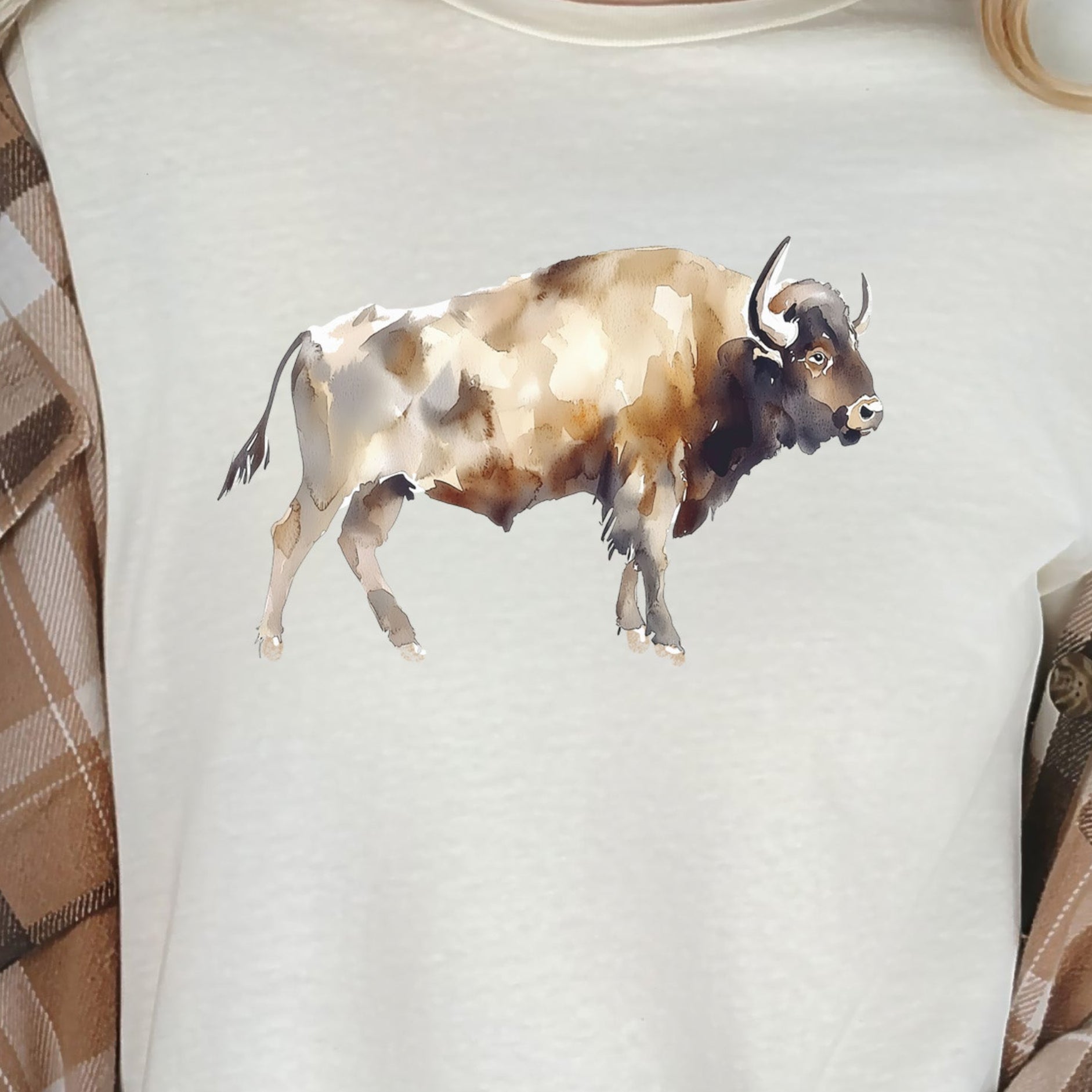 Watercolor Buffalo T-Shirt – Majestic American Bison Spirit Tee