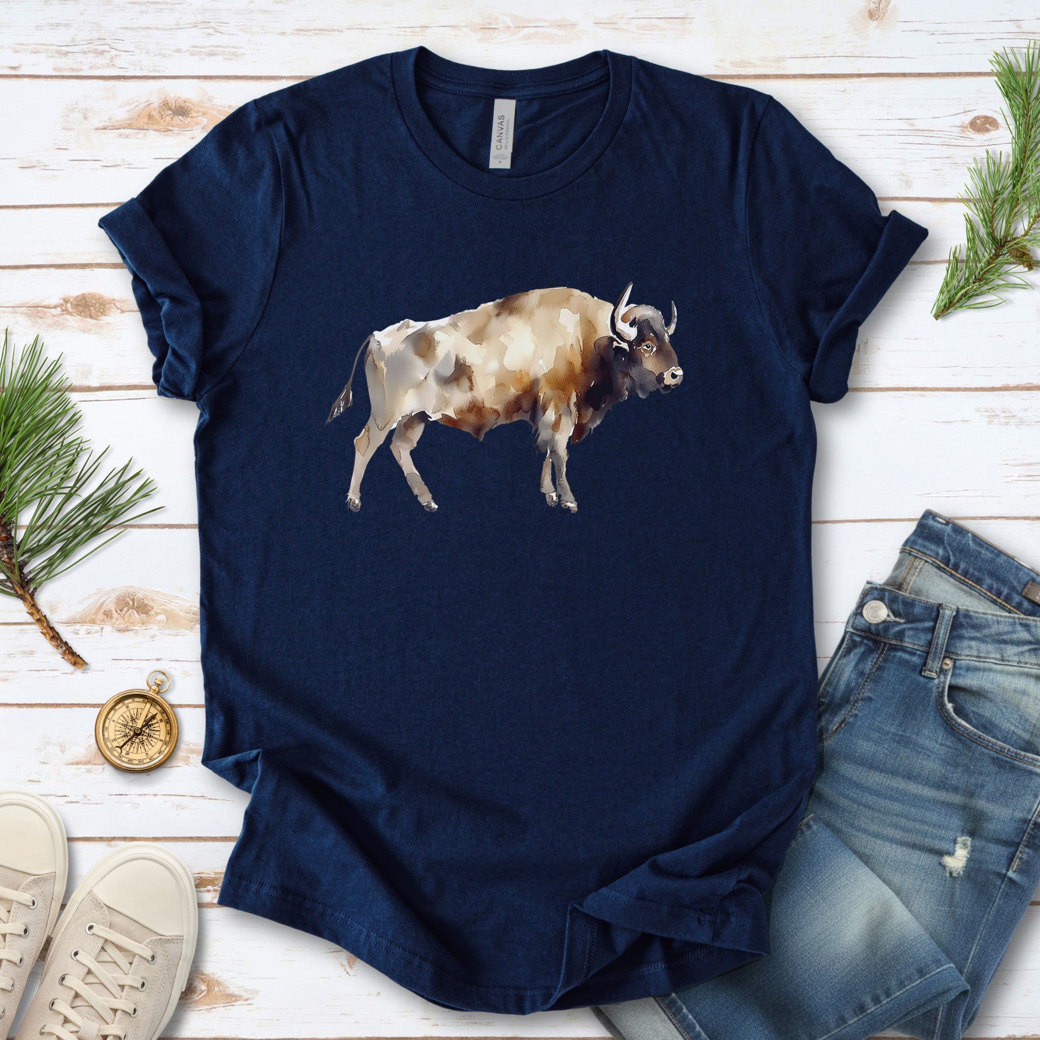 Watercolor Buffalo T-Shirt – Majestic American Bison Spirit Tee