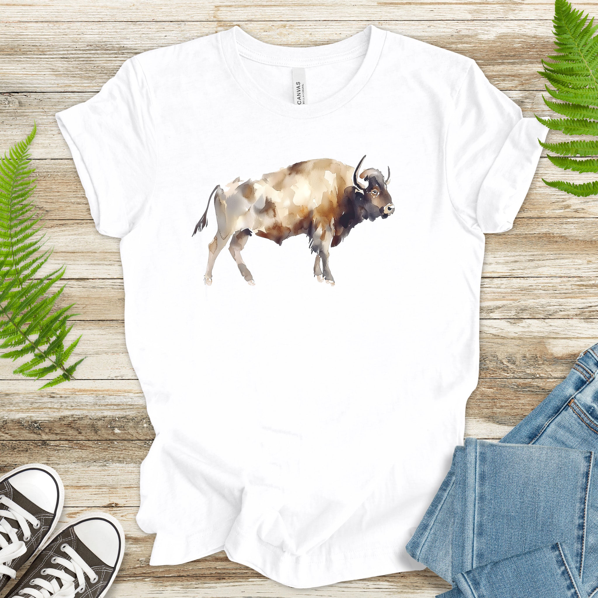 Watercolor Buffalo T-Shirt – Majestic American Bison Spirit Tee