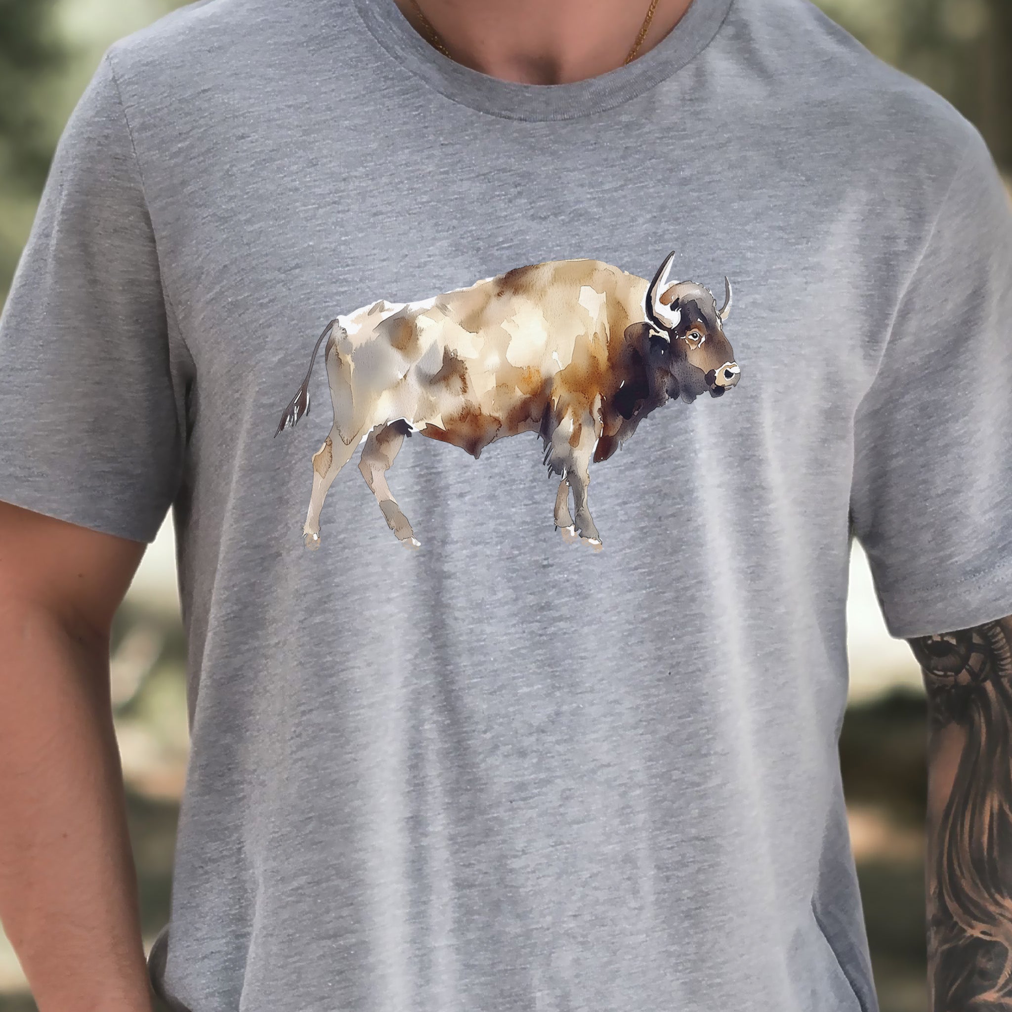 Watercolor Buffalo T-Shirt – Majestic American Bison Spirit Tee