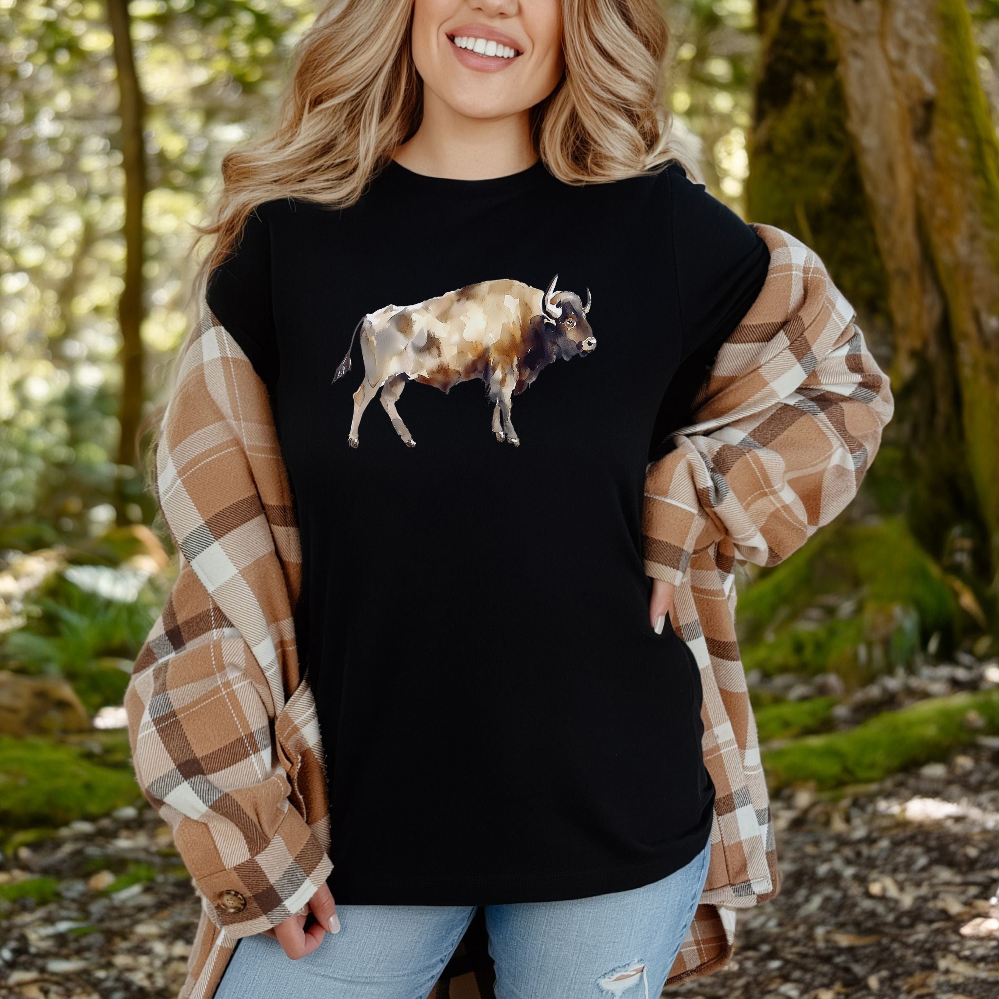 Watercolor Buffalo T-Shirt – Majestic American Bison Spirit Tee