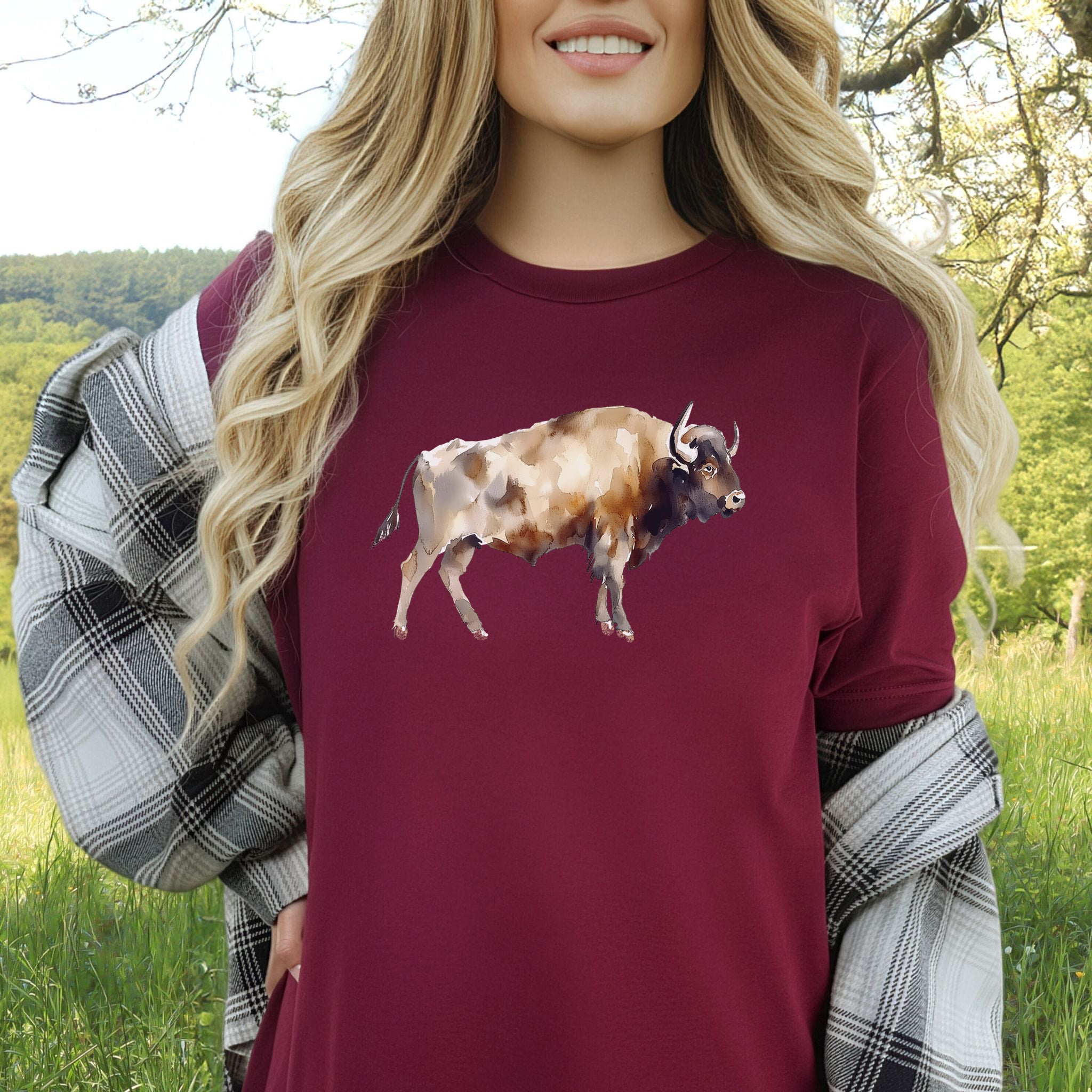 Watercolor Buffalo T-Shirt – Majestic American Bison Spirit Tee