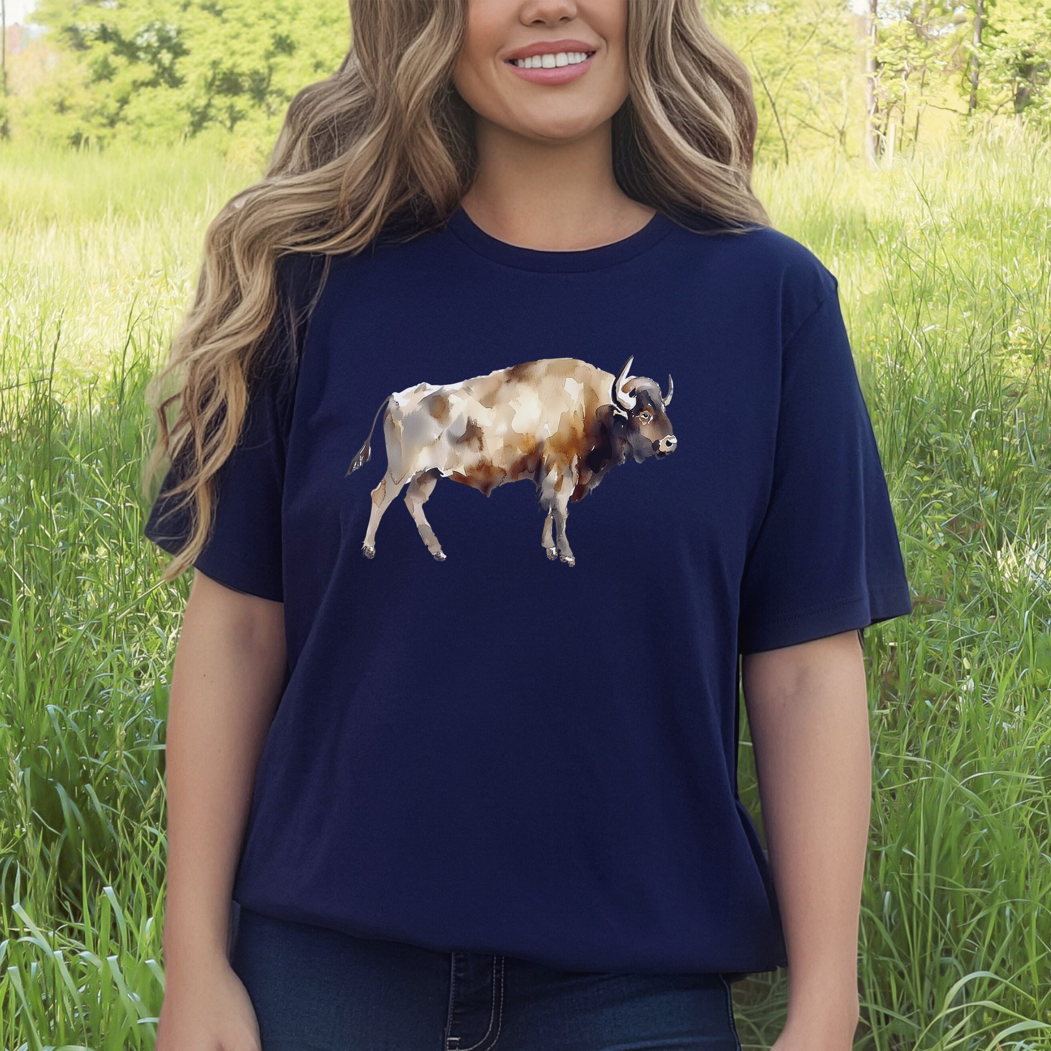 Watercolor Buffalo T-Shirt – Majestic American Bison Spirit Tee