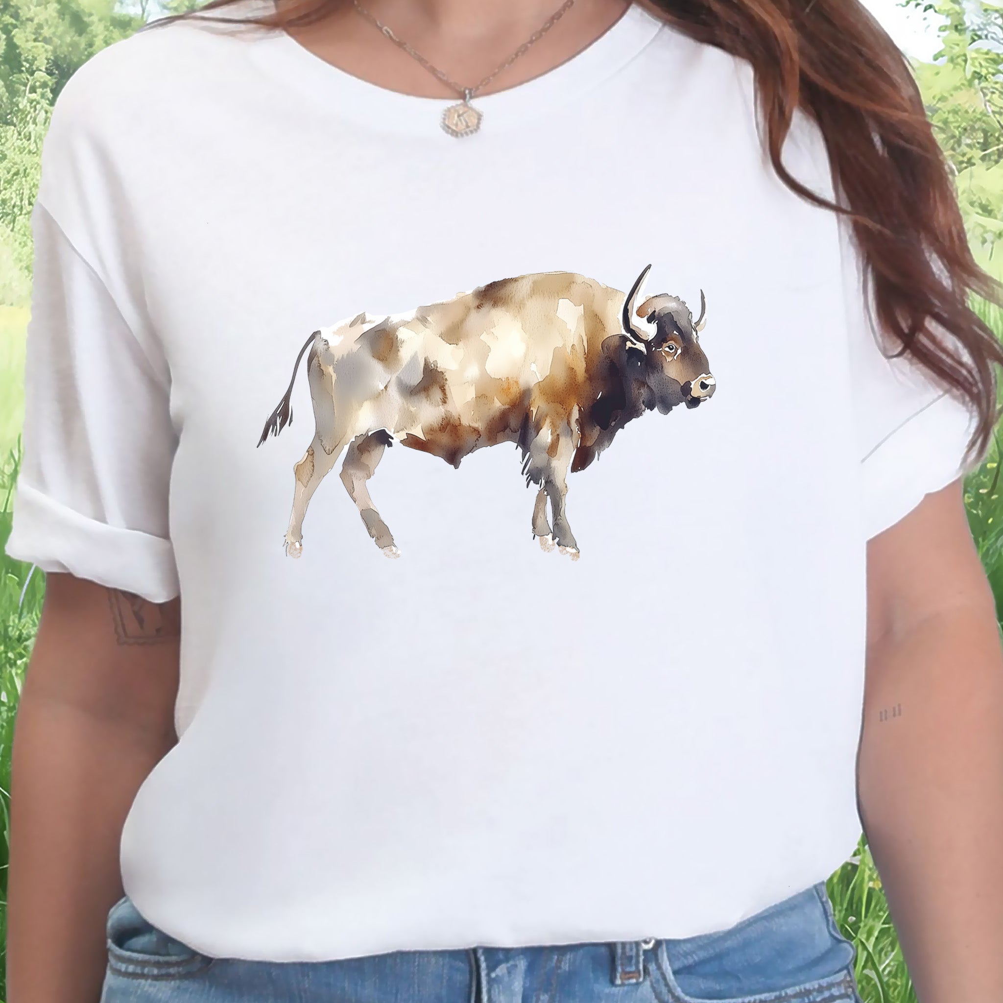 Watercolor Buffalo T-Shirt – Majestic American Bison Spirit Tee