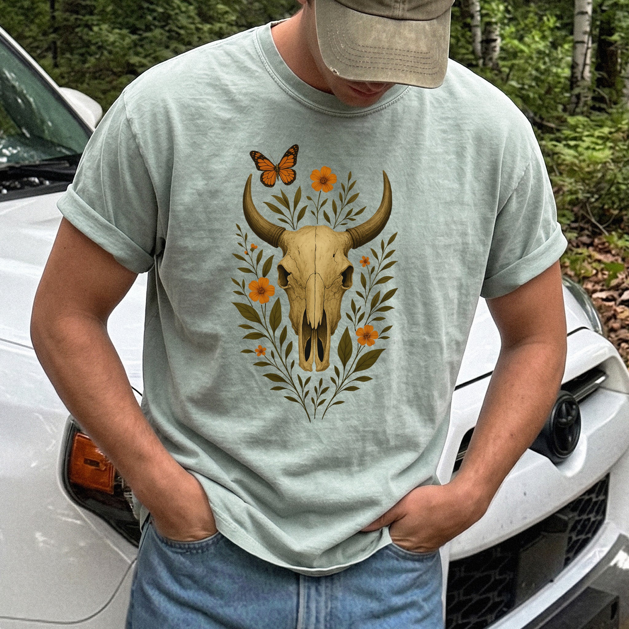 Western Bloom Bull Skull Comfort Colors Shirt