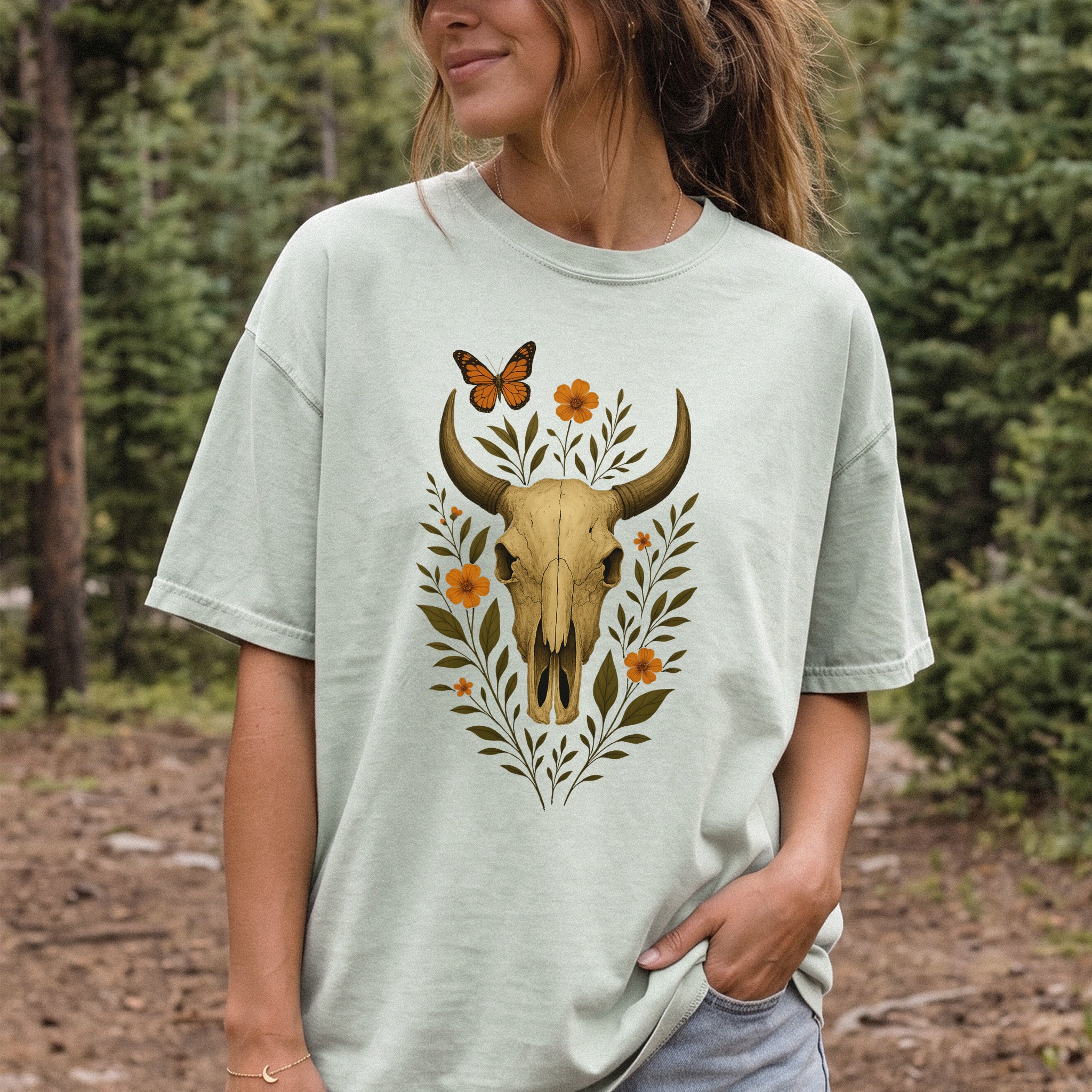 Western Bloom Bull Skull Comfort Colors Shirt
