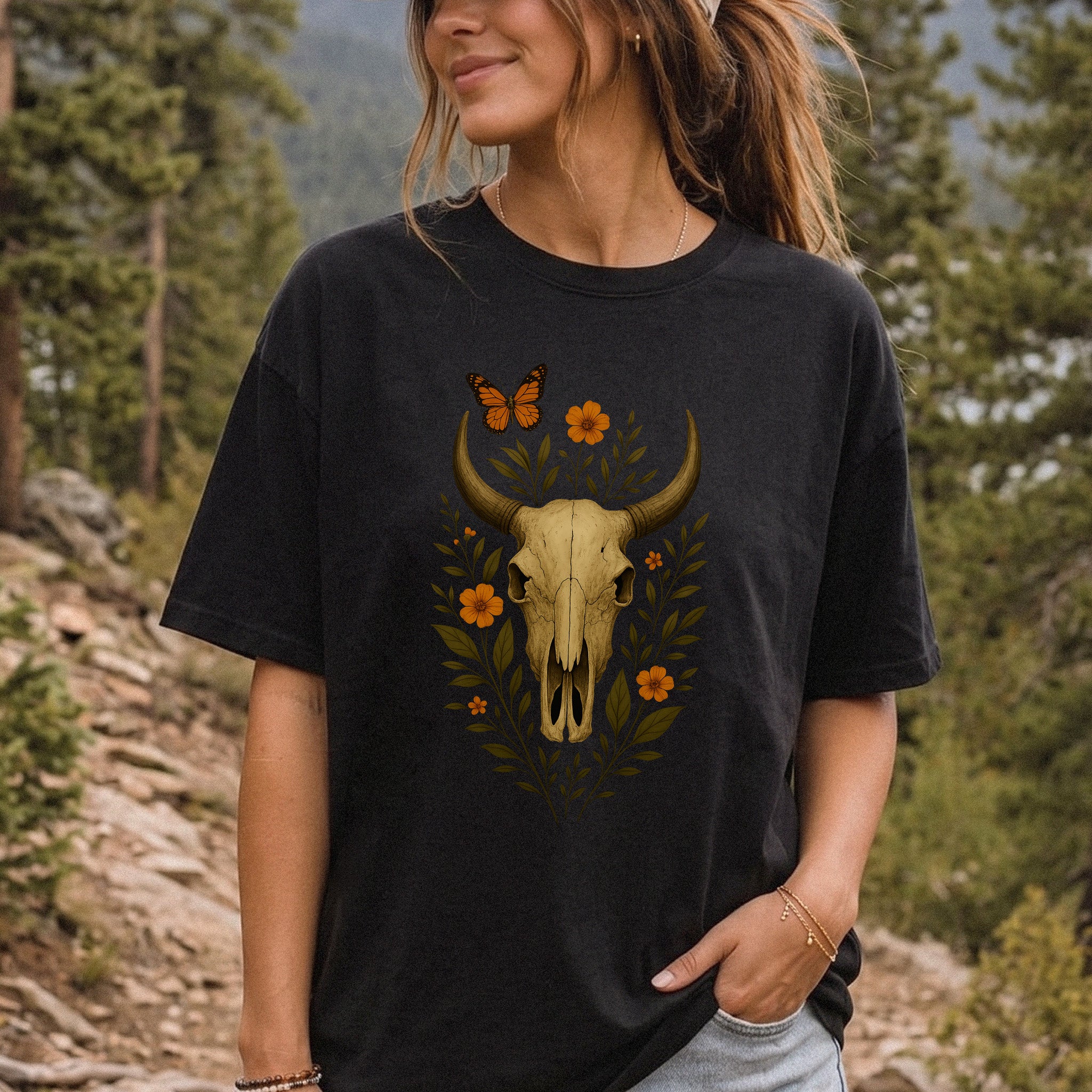 Western Bloom Bull Skull Comfort Colors Shirt