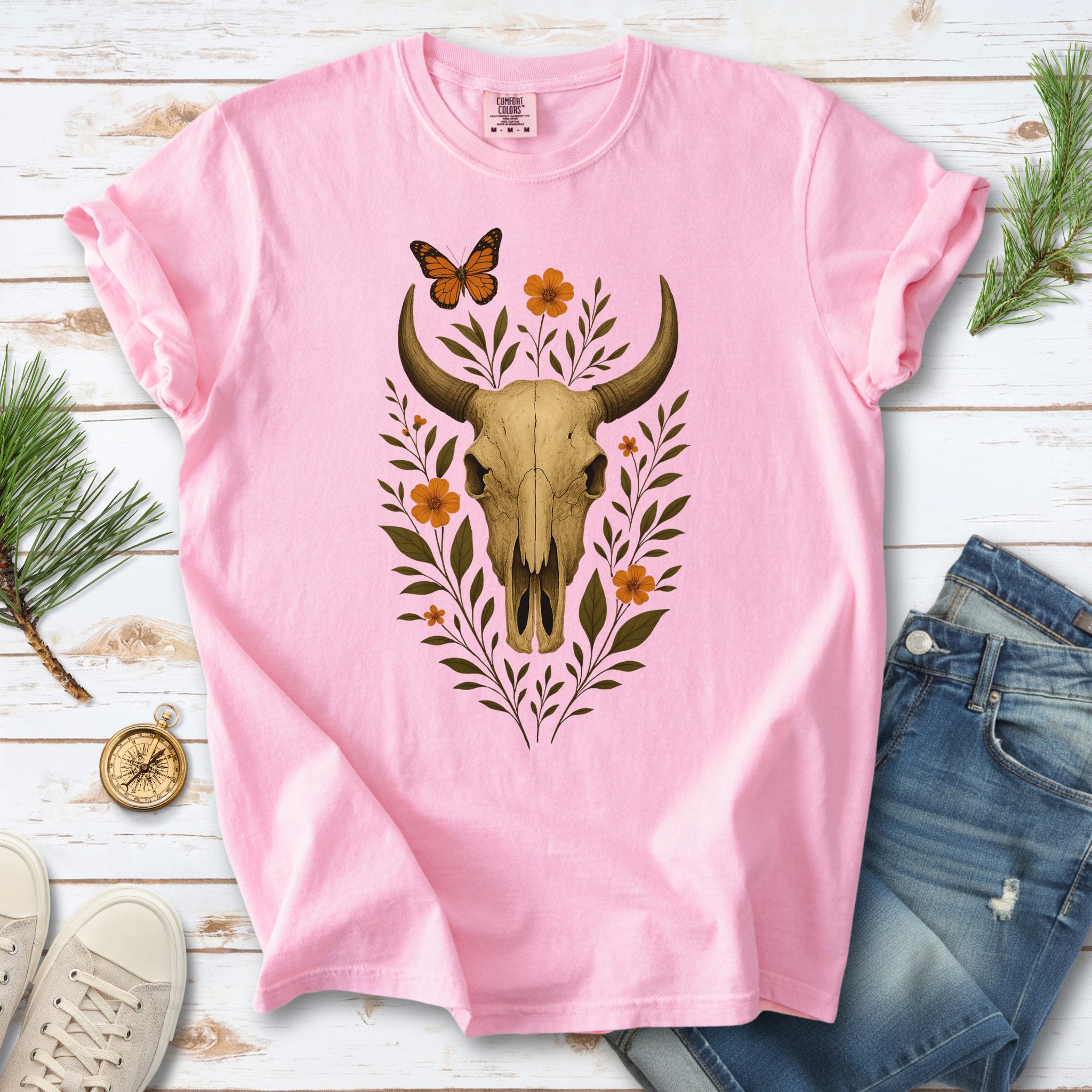 Western Bloom Bull Skull Comfort Colors Shirt