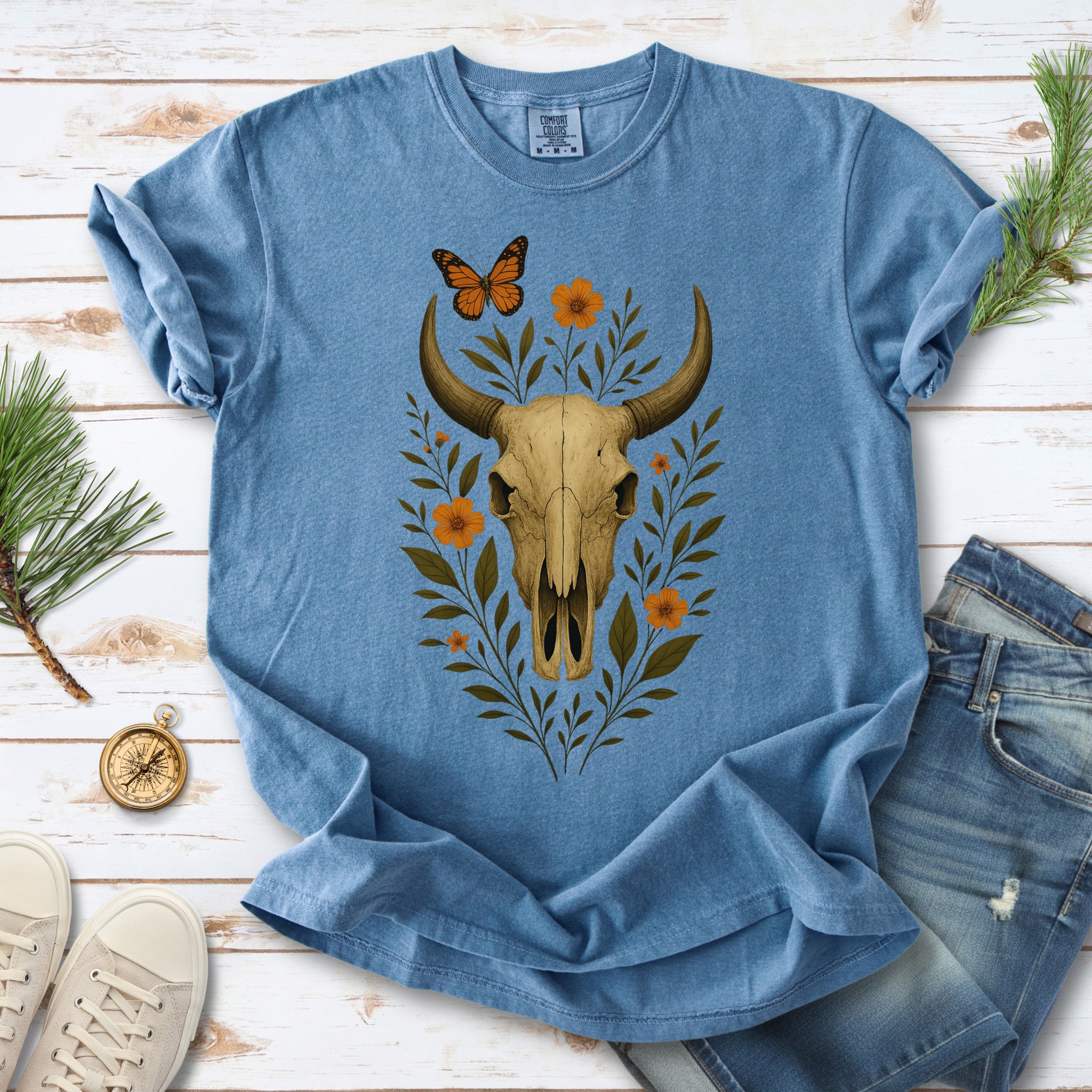 Western Bloom Bull Skull Comfort Colors Shirt