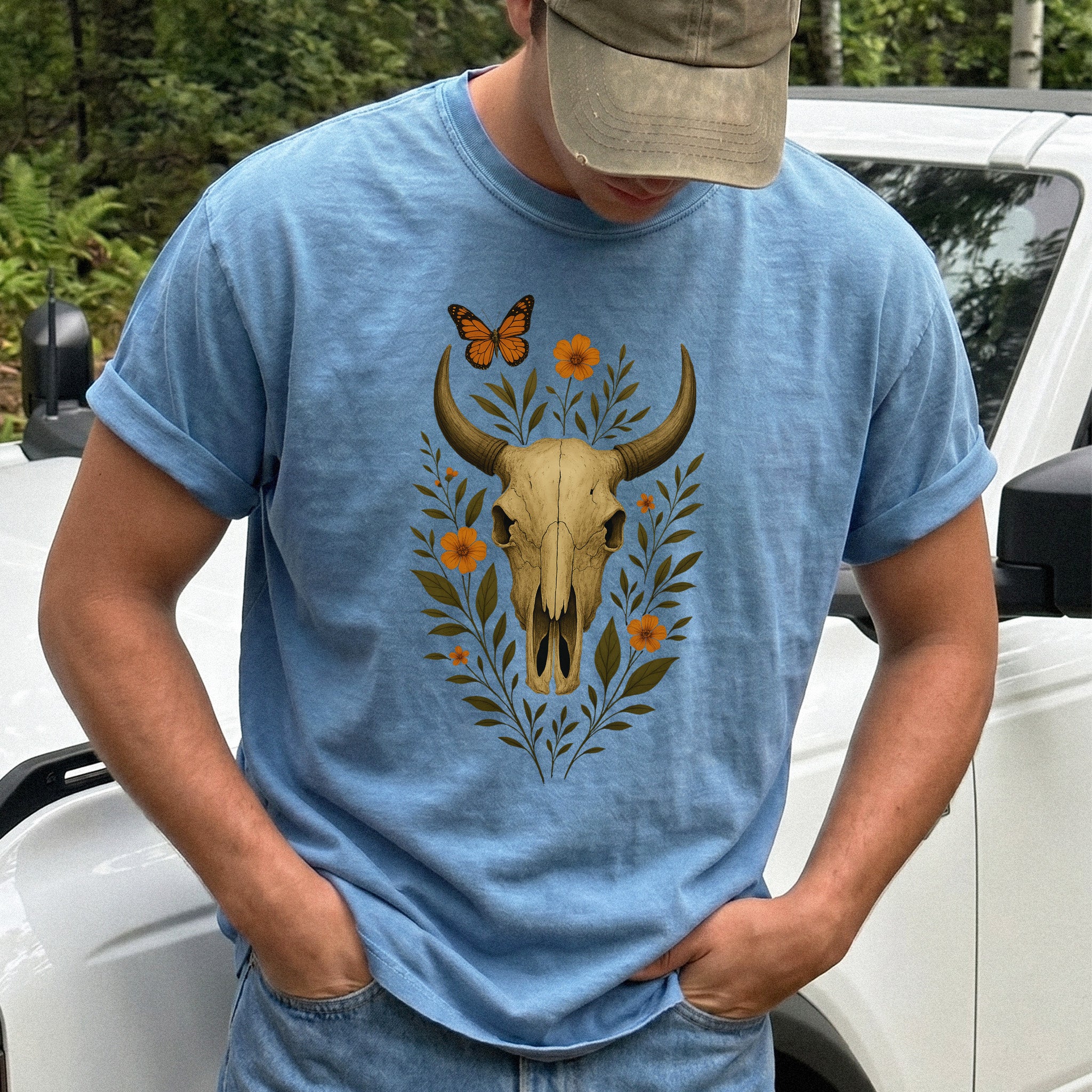 Western Bloom Bull Skull Comfort Colors Shirt