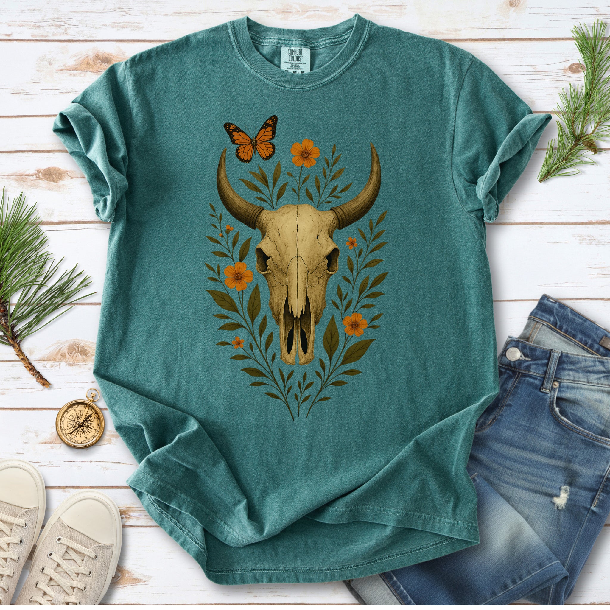Western Bloom Bull Skull Comfort Colors Shirt