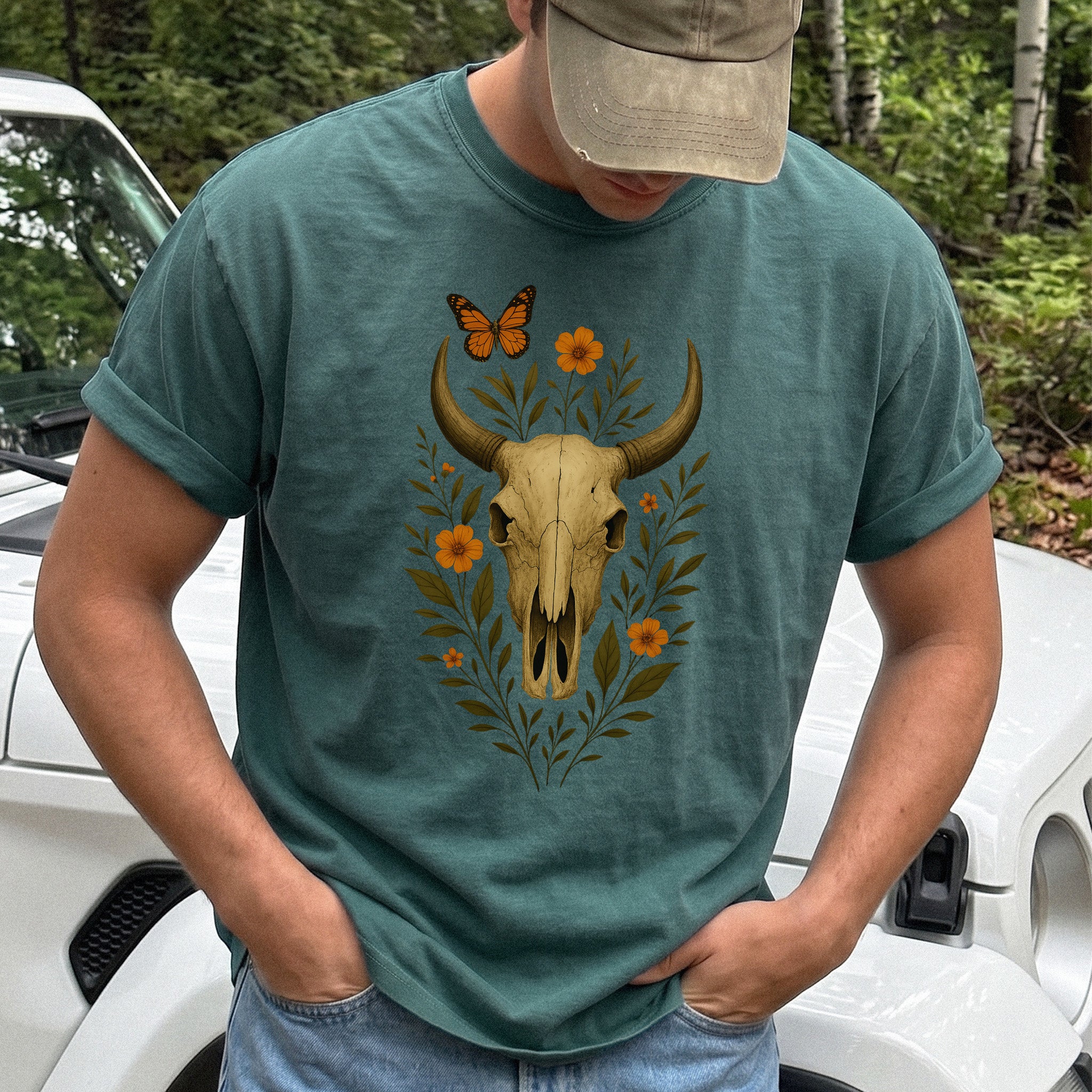 Western Bloom Bull Skull Comfort Colors Shirt