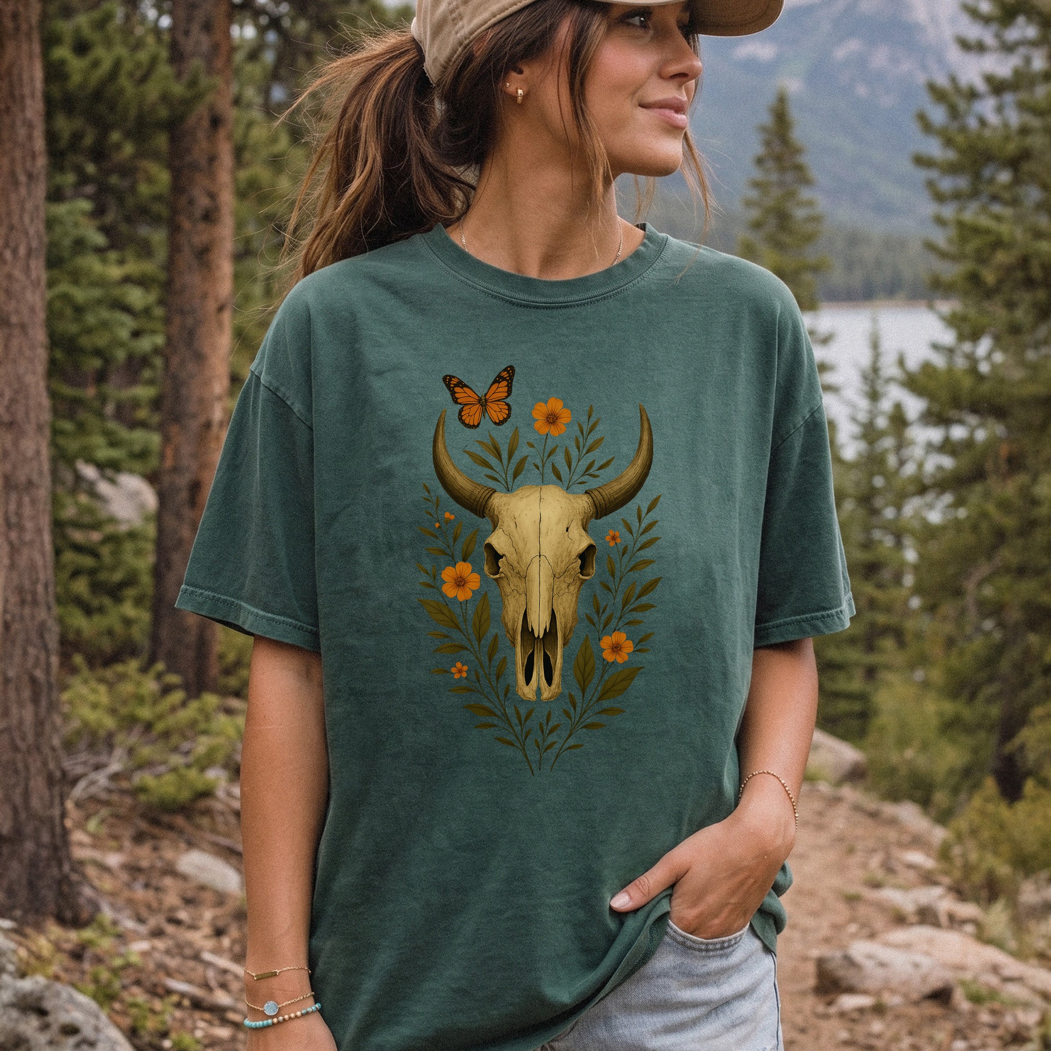 Western Bloom Bull Skull Comfort Colors Shirt