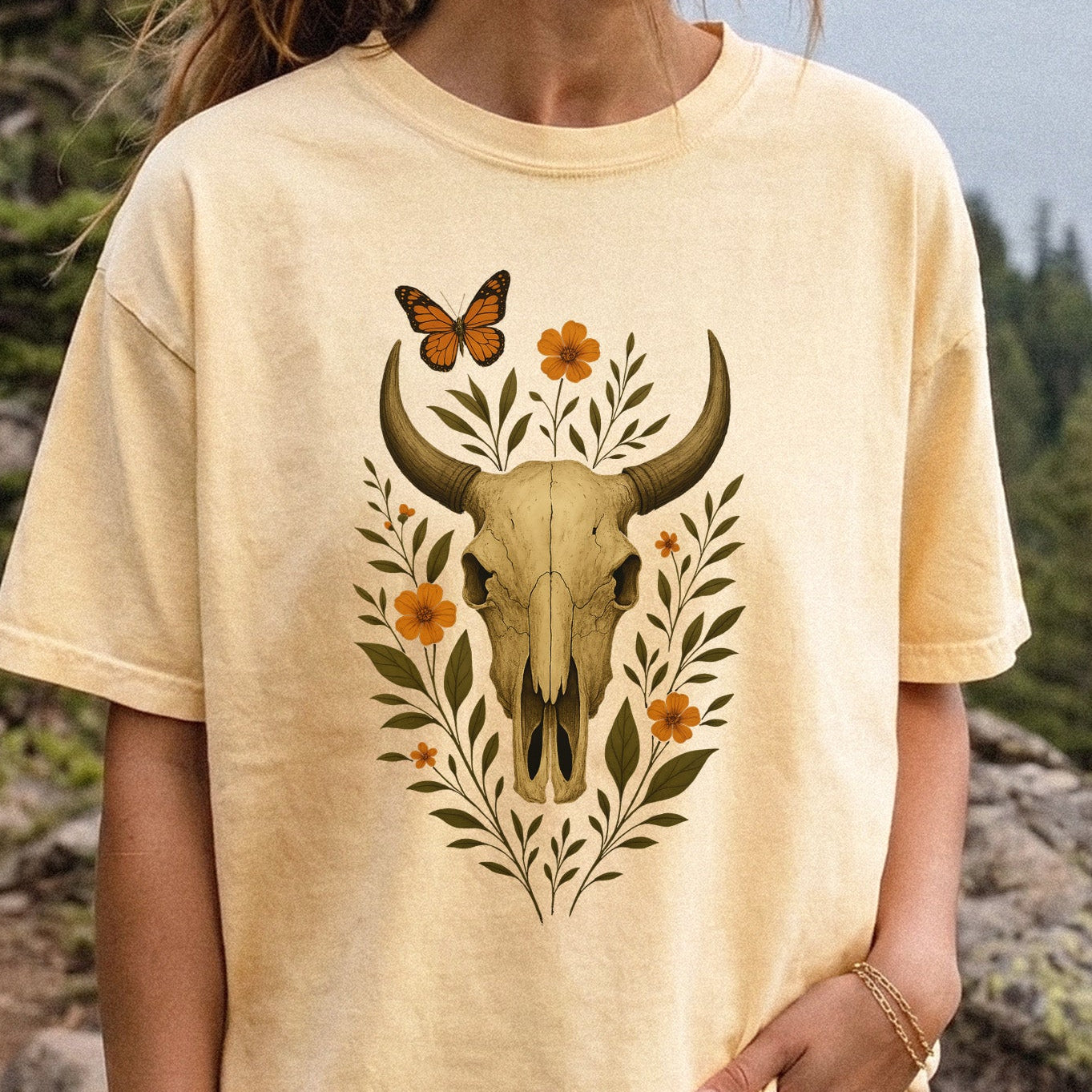 Western Bloom Bull Skull Comfort Colors Shirt