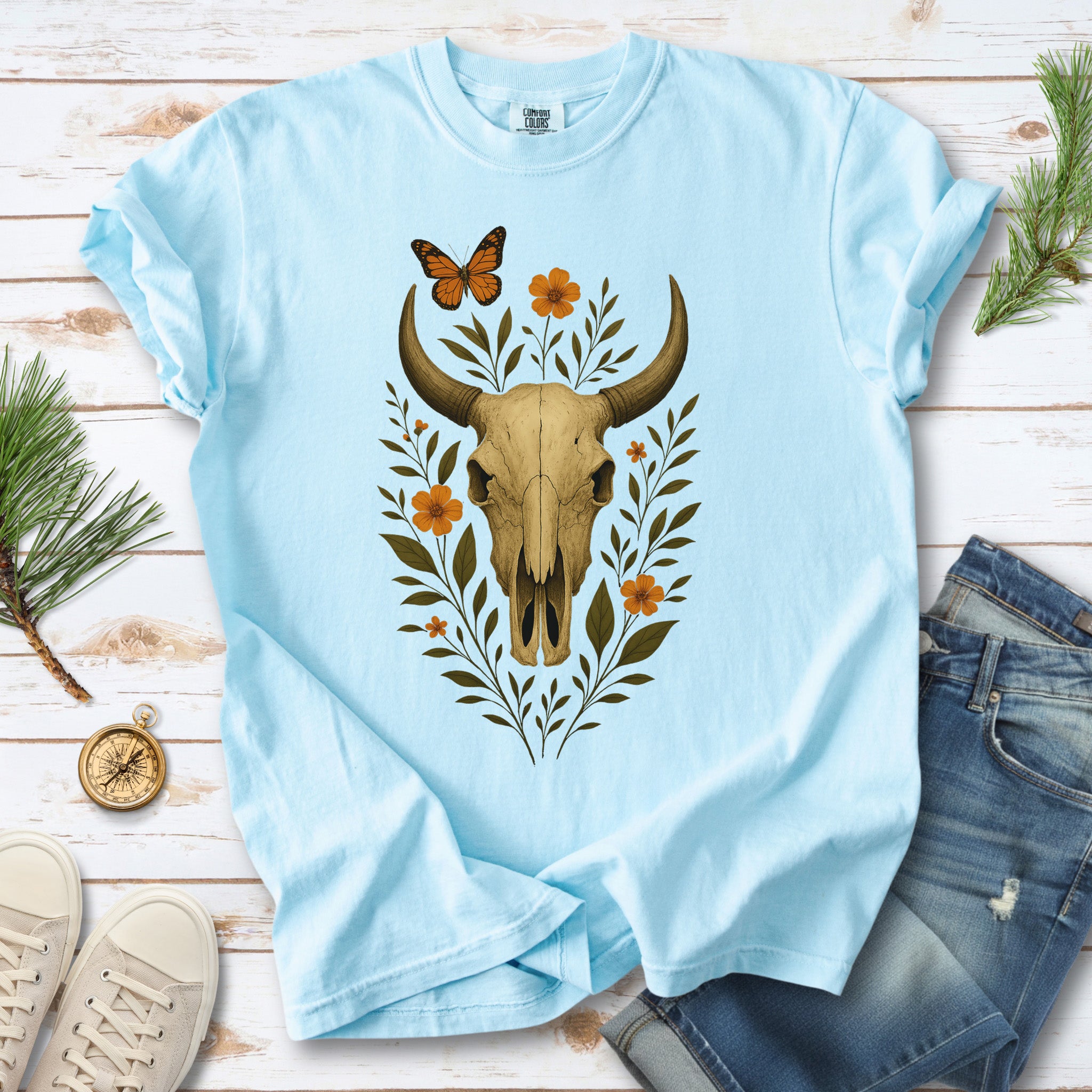 Western Bloom Bull Skull Comfort Colors Shirt