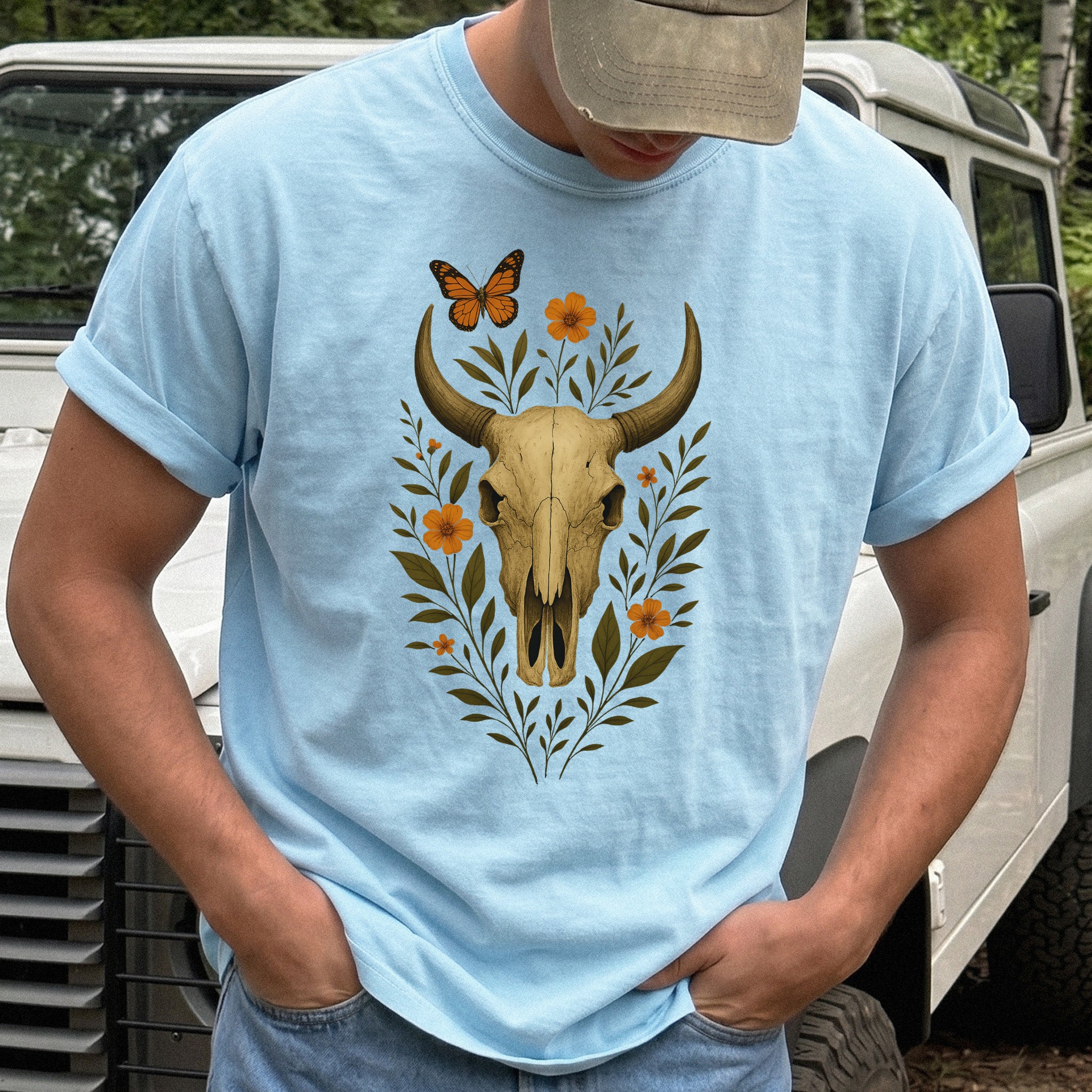 Western Bloom Bull Skull Comfort Colors Shirt