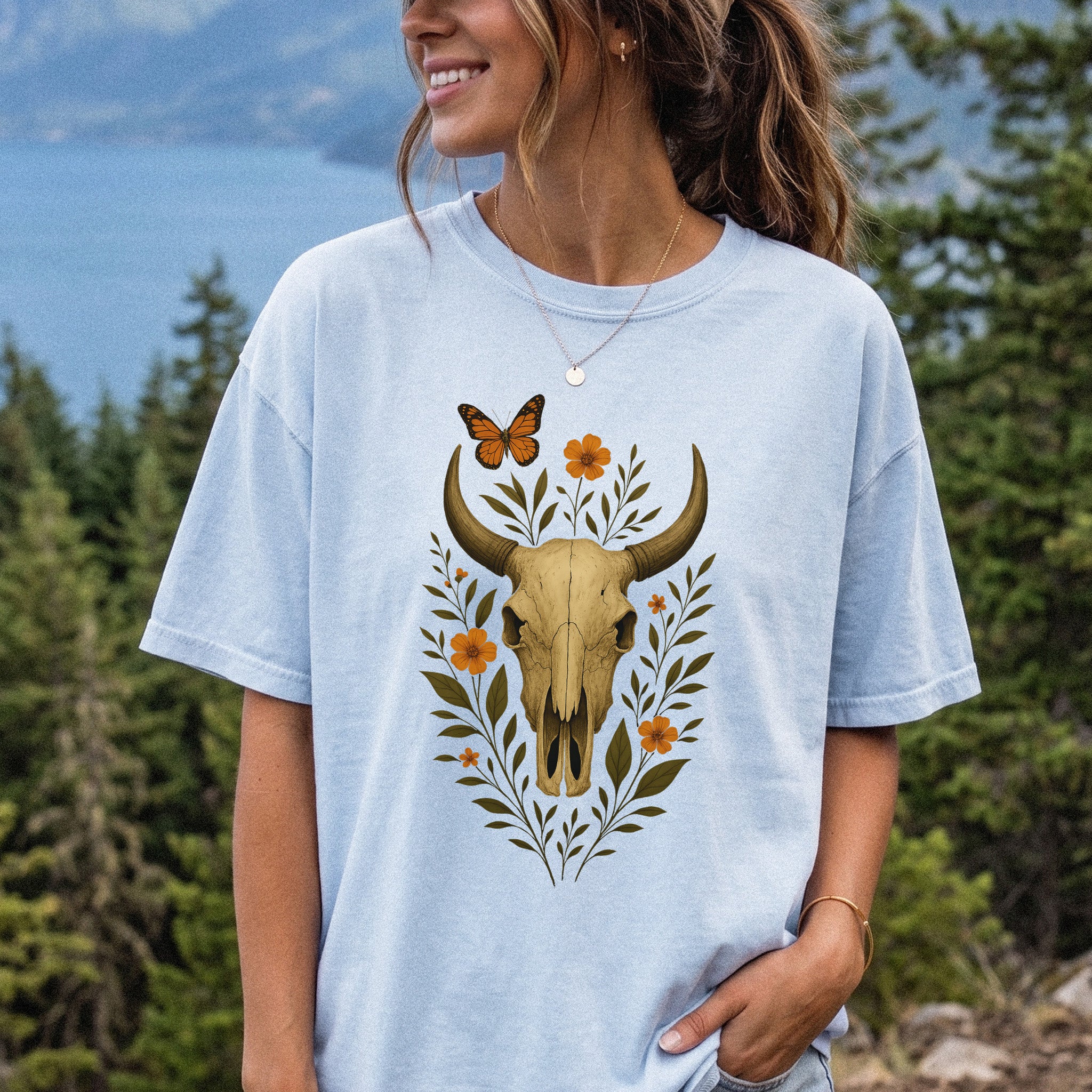 Western Bloom Bull Skull Comfort Colors Shirt