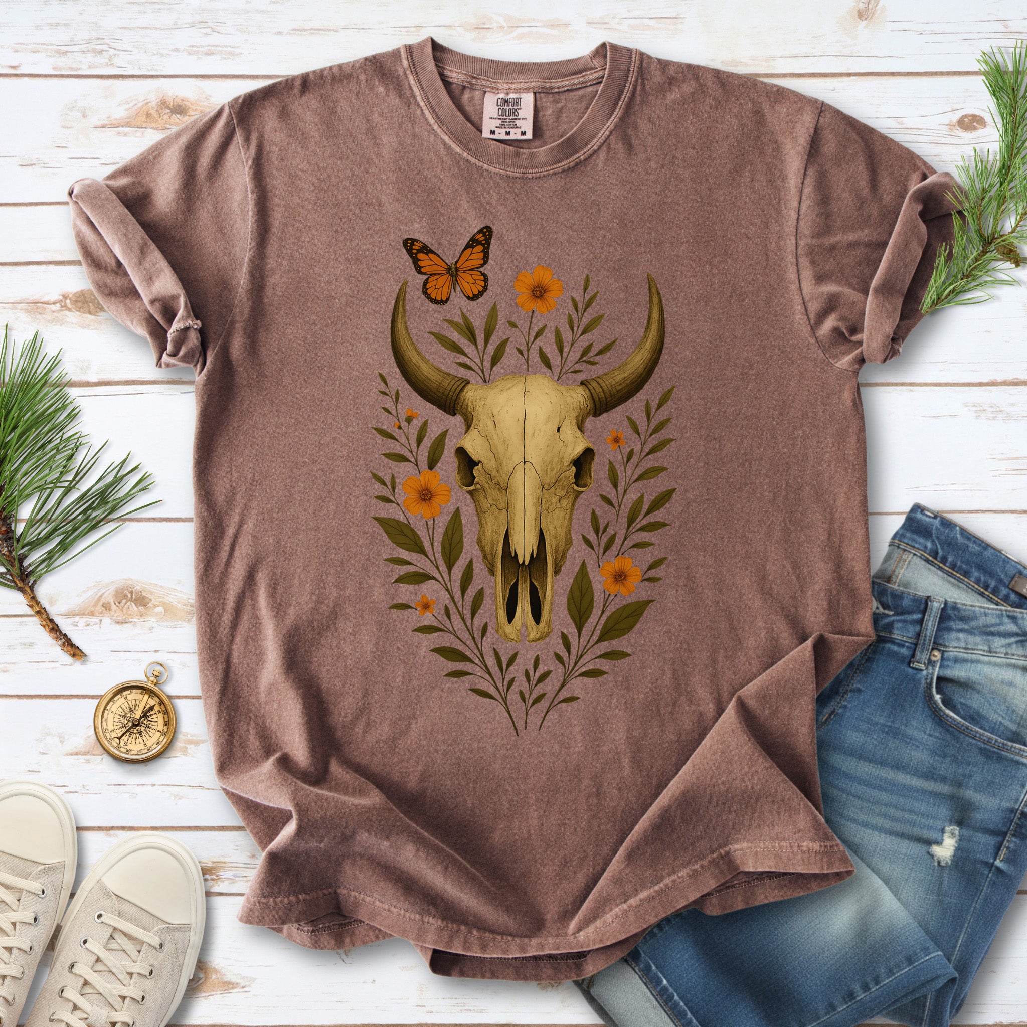 Western Bloom Bull Skull Comfort Colors Shirt