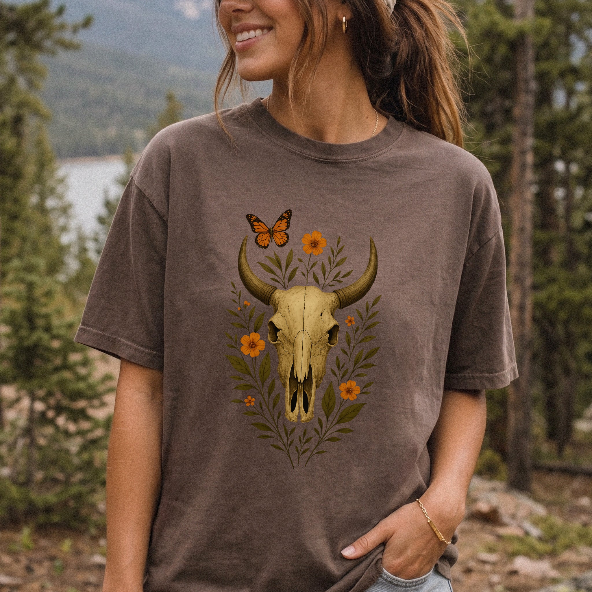 Western Bloom Bull Skull Comfort Colors Shirt