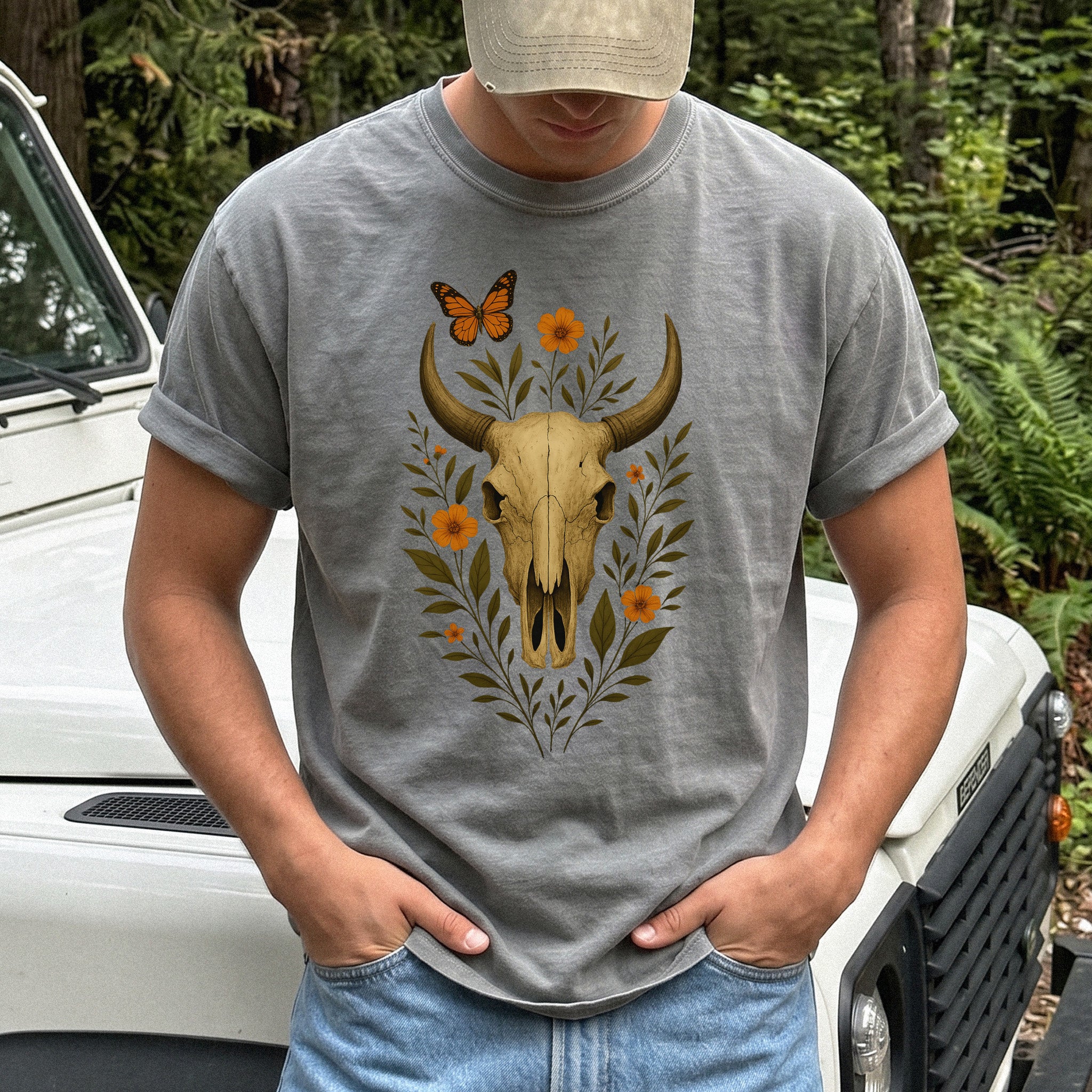 Western Bloom Bull Skull Comfort Colors Shirt