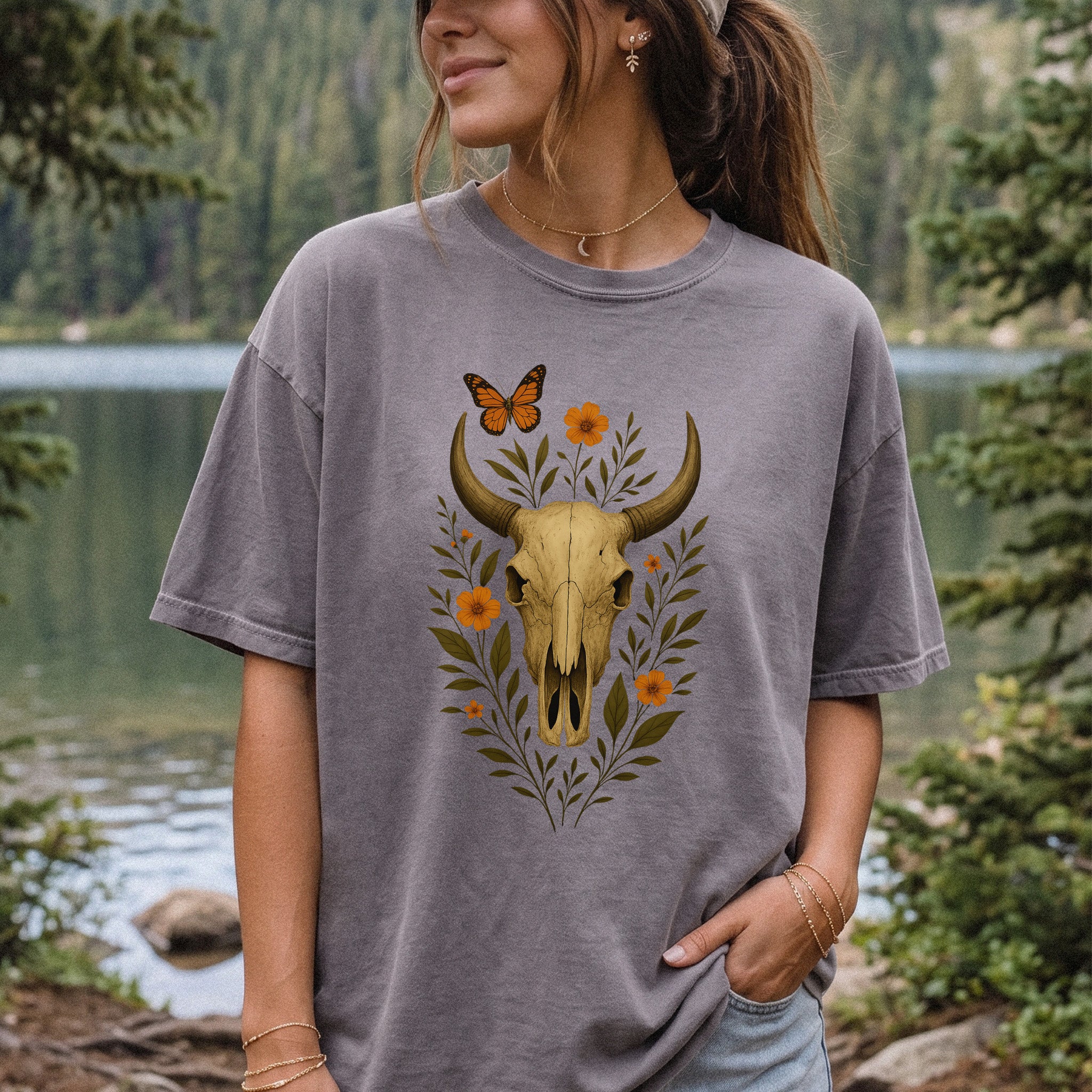 Western Bloom Bull Skull Comfort Colors Shirt