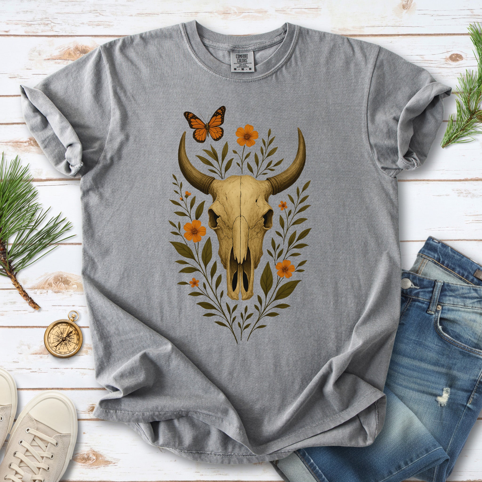 Western Bloom Bull Skull Comfort Colors Shirt