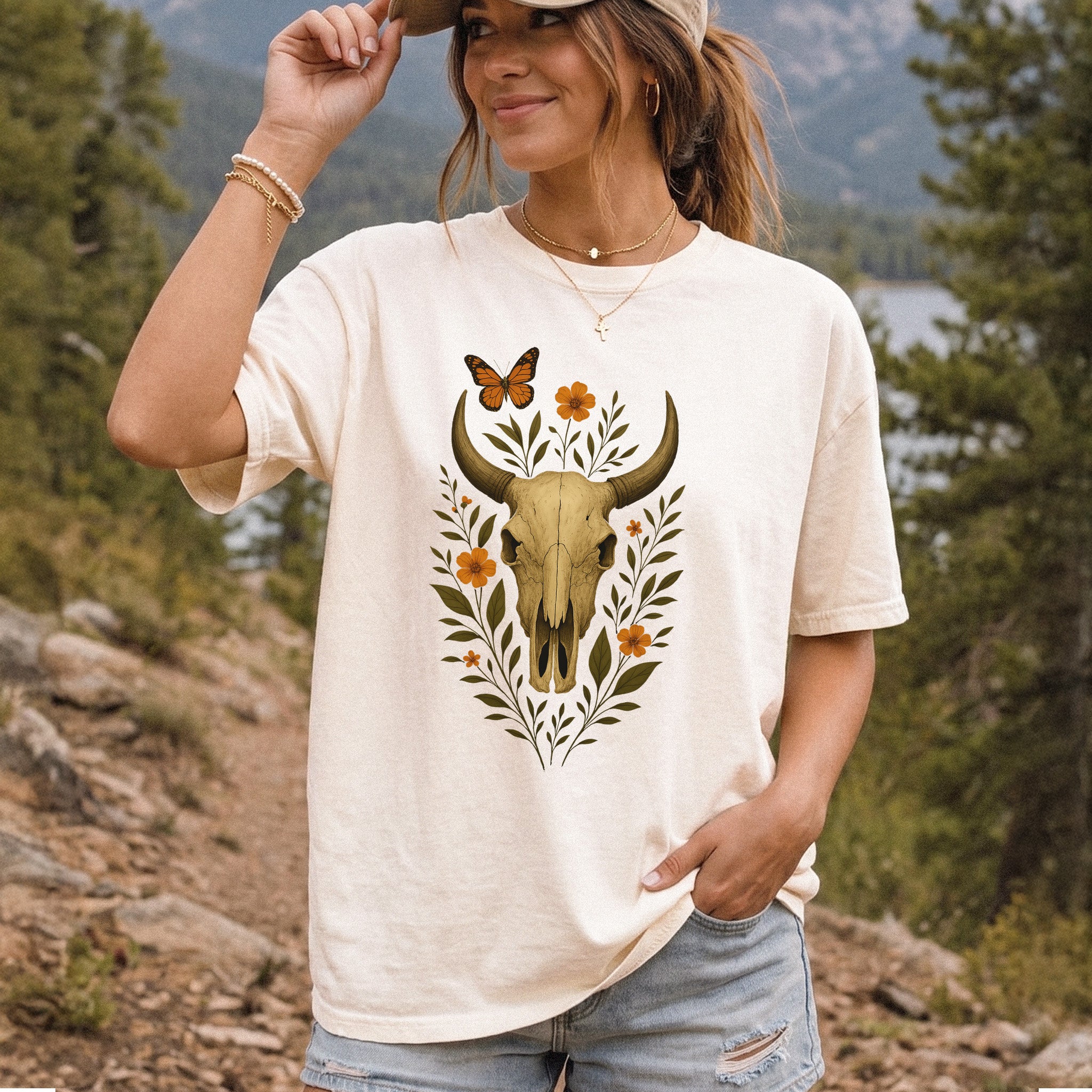 Western Bloom Bull Skull Comfort Colors Shirt
