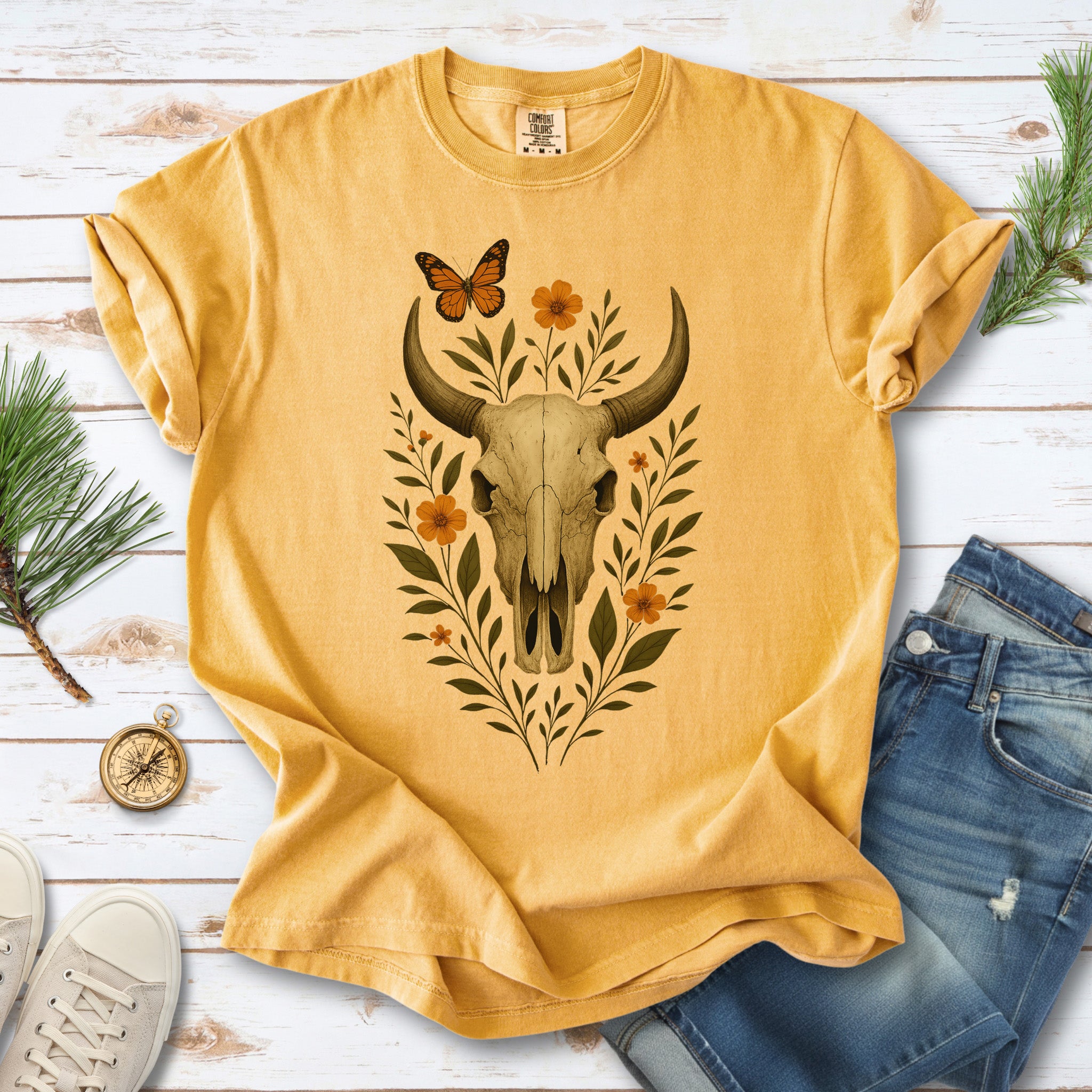Western Bloom Bull Skull Comfort Colors Shirt