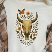 Western Bloom Skull T-Shirt – Floral Bull Skull & Butterfly Tee