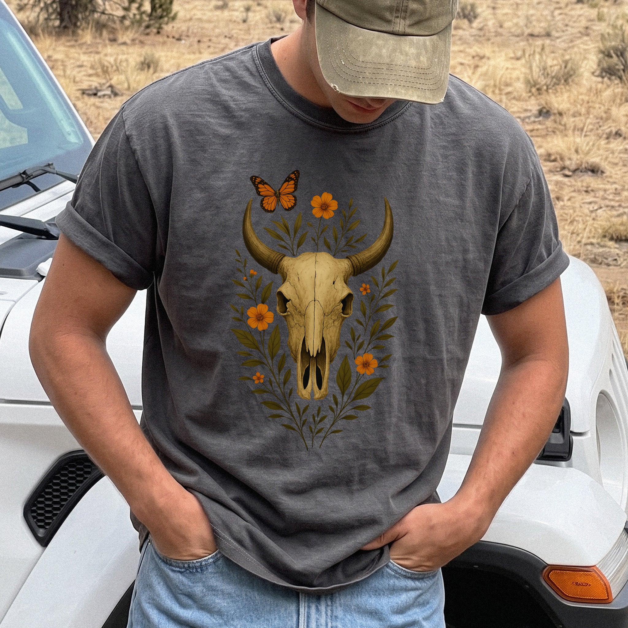 Western Bloom Bull Skull Comfort Colors Shirt