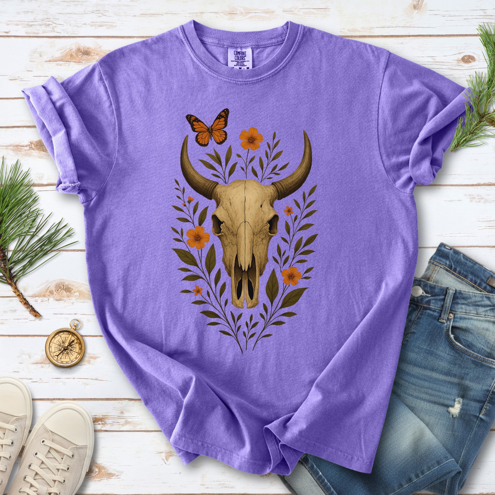 Western Bloom Bull Skull Comfort Colors Shirt