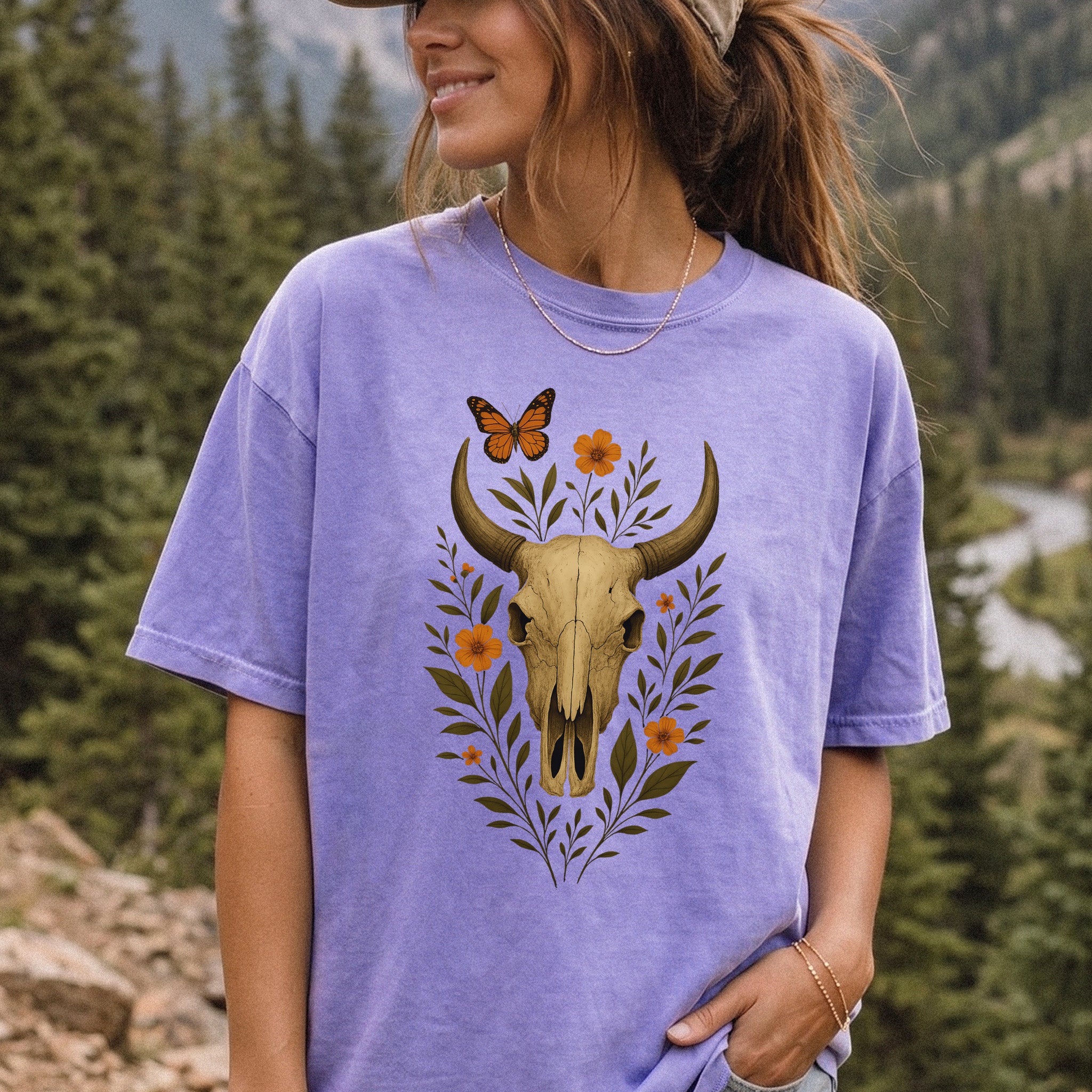Western Bloom Bull Skull Comfort Colors Shirt