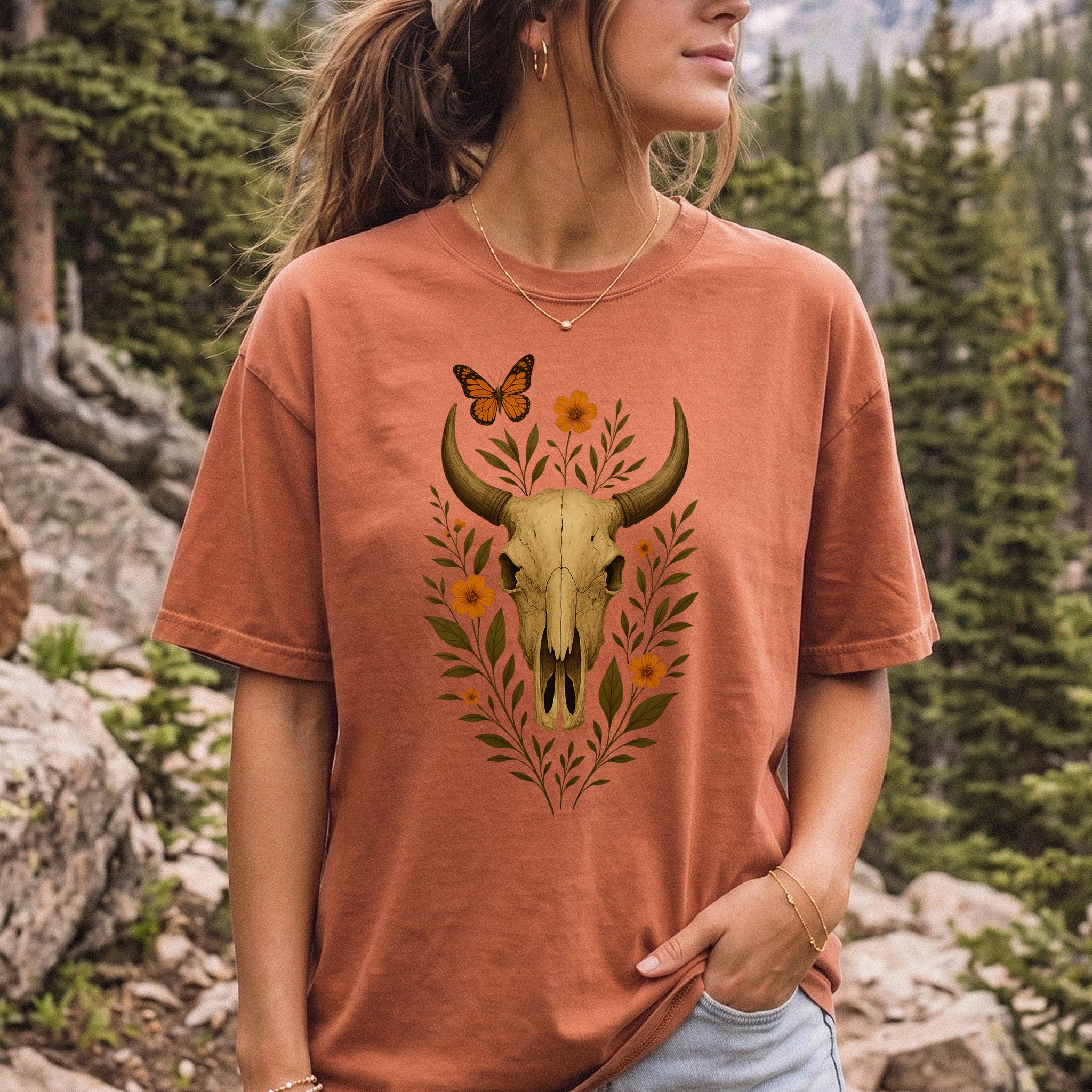 Western Bloom Bull Skull Comfort Colors Shirt