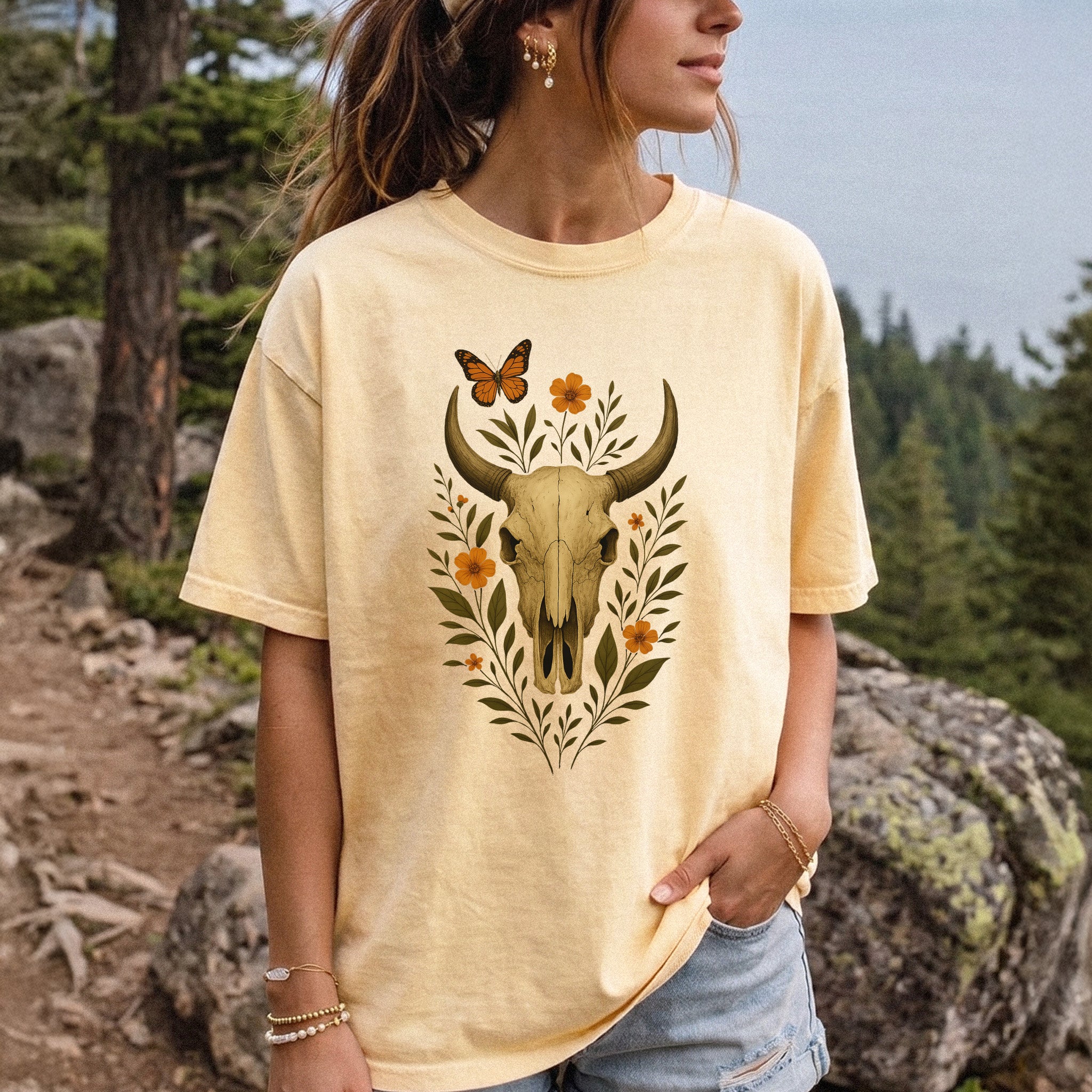 Western Bloom Bull Skull Comfort Colors Shirt