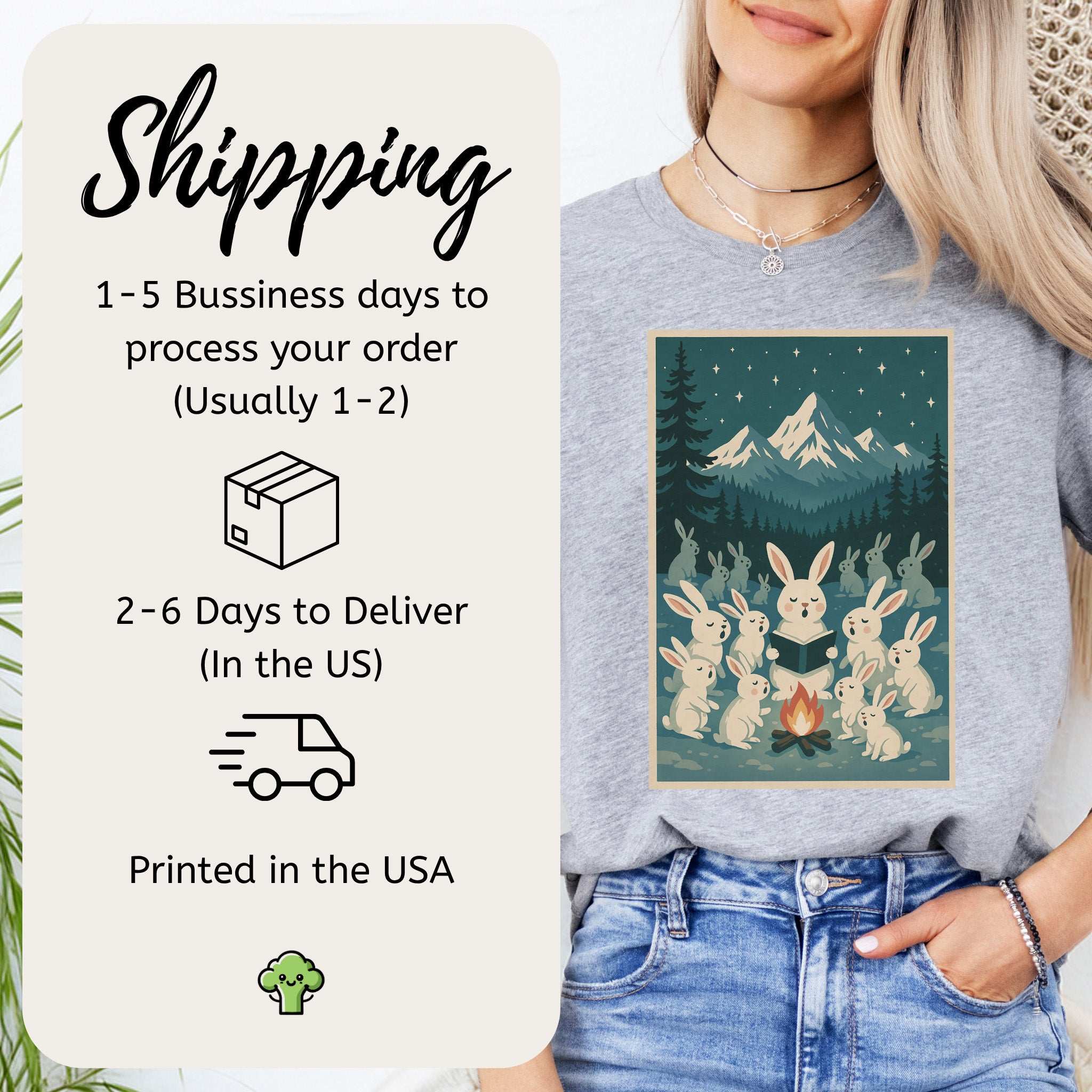 Bunny Choir Christmas T-Shirt – Cute Campfire Carolers Vintage Vibes