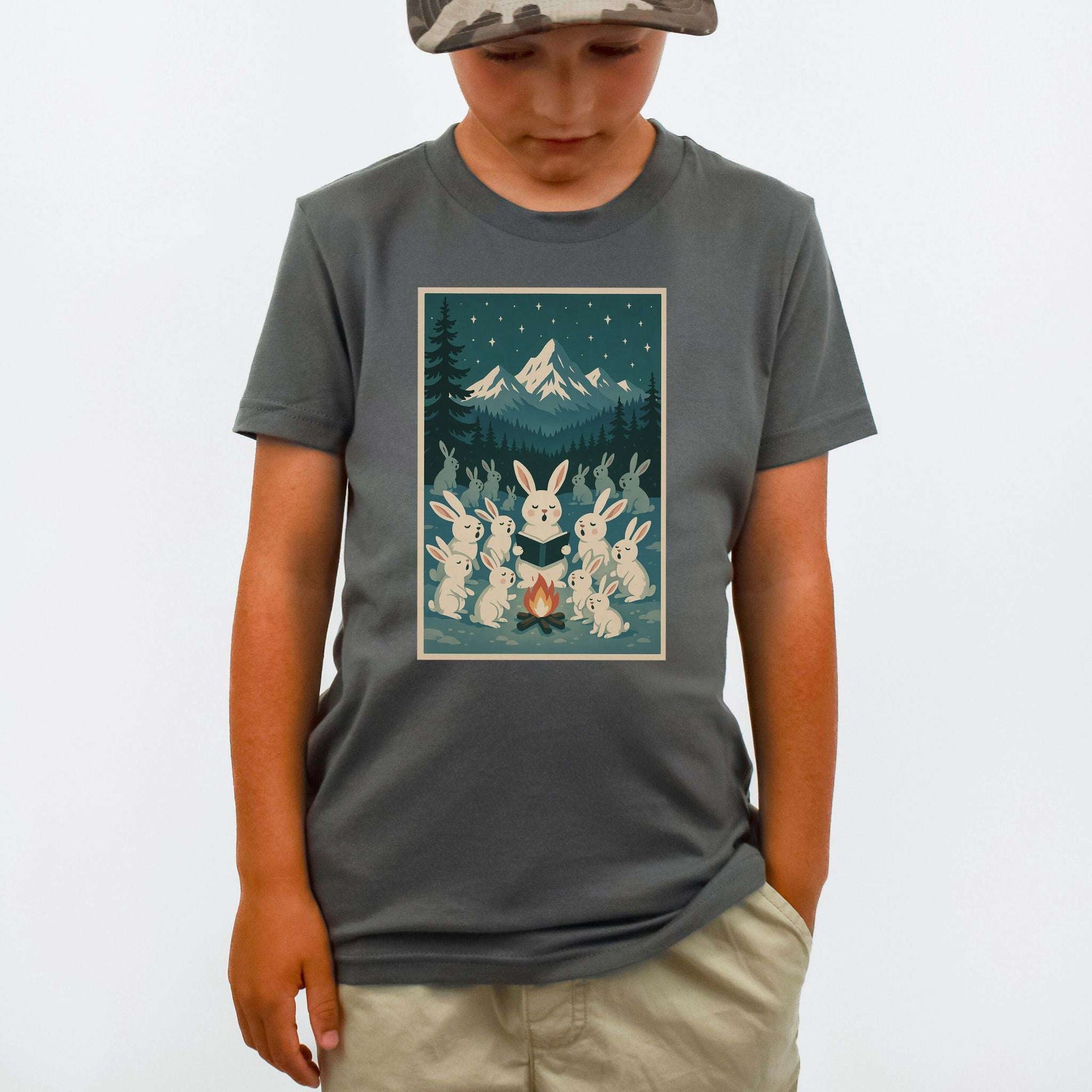 Bunny Choir Christmas Youth Tee – Cute Campfire Carolers Vintage Vibes