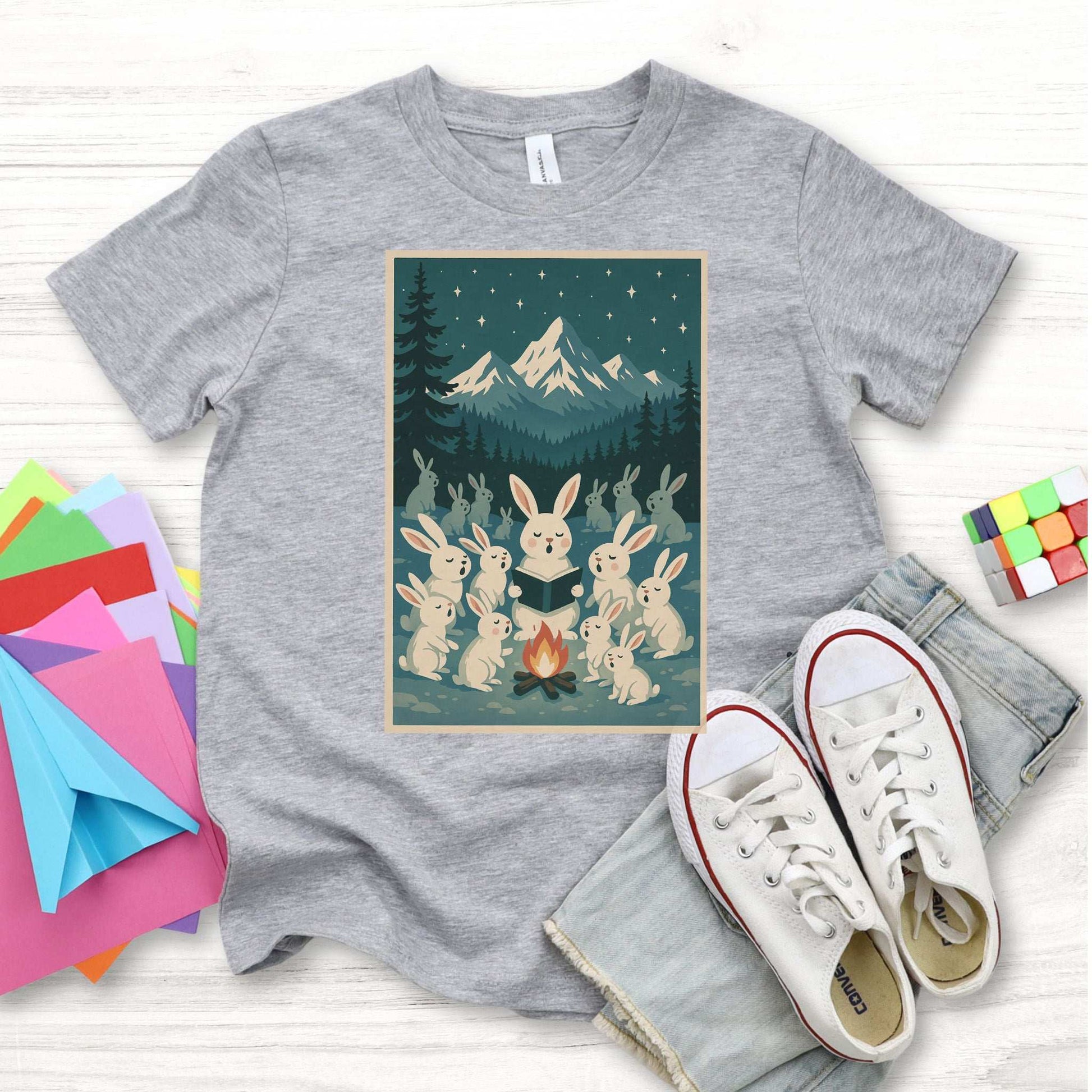 Bunny Choir Christmas Youth Tee – Cute Campfire Carolers Vintage Vibes
