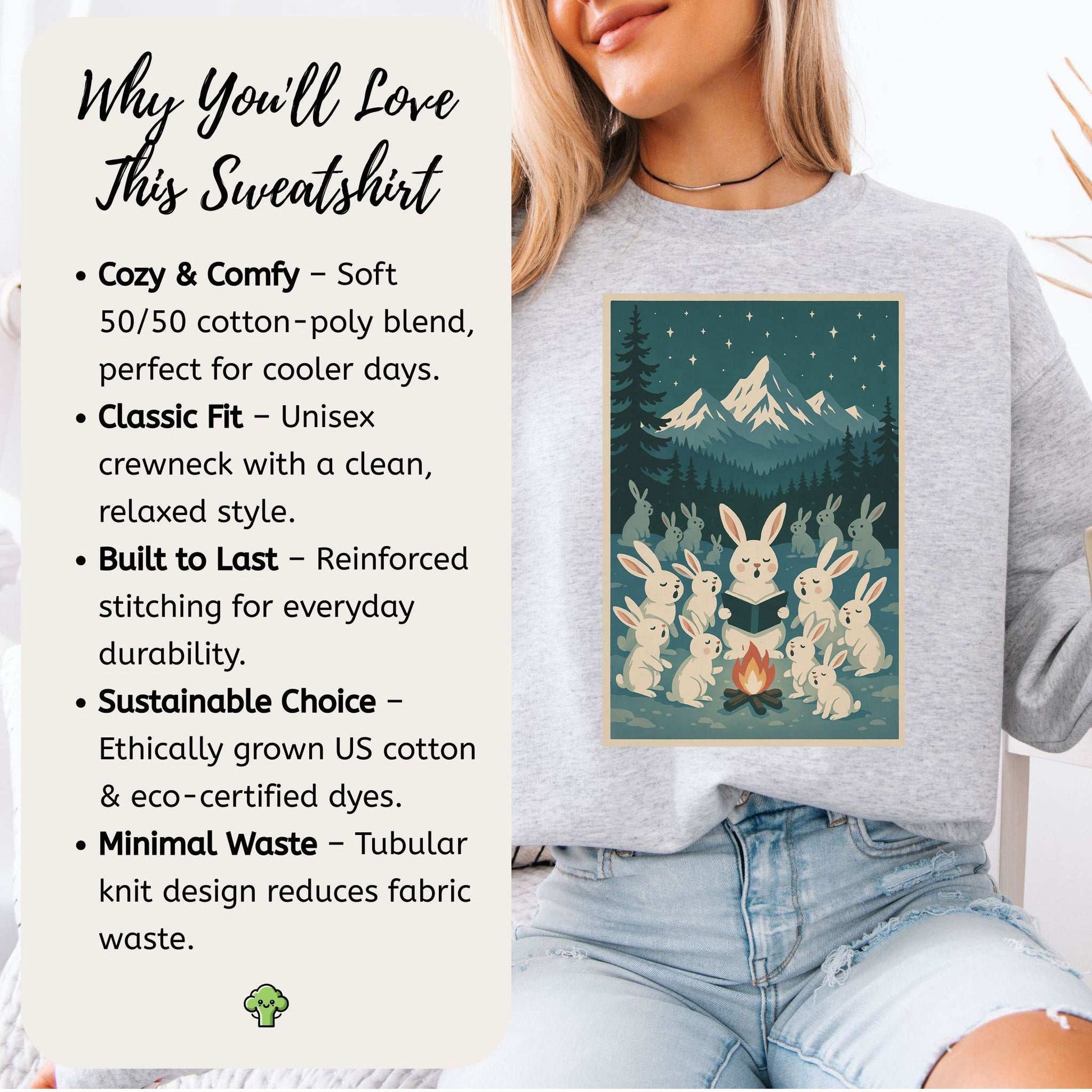 Bunny Choir Christmas Sweatshirt – Cute Campfire Carolers Vintage Vibes