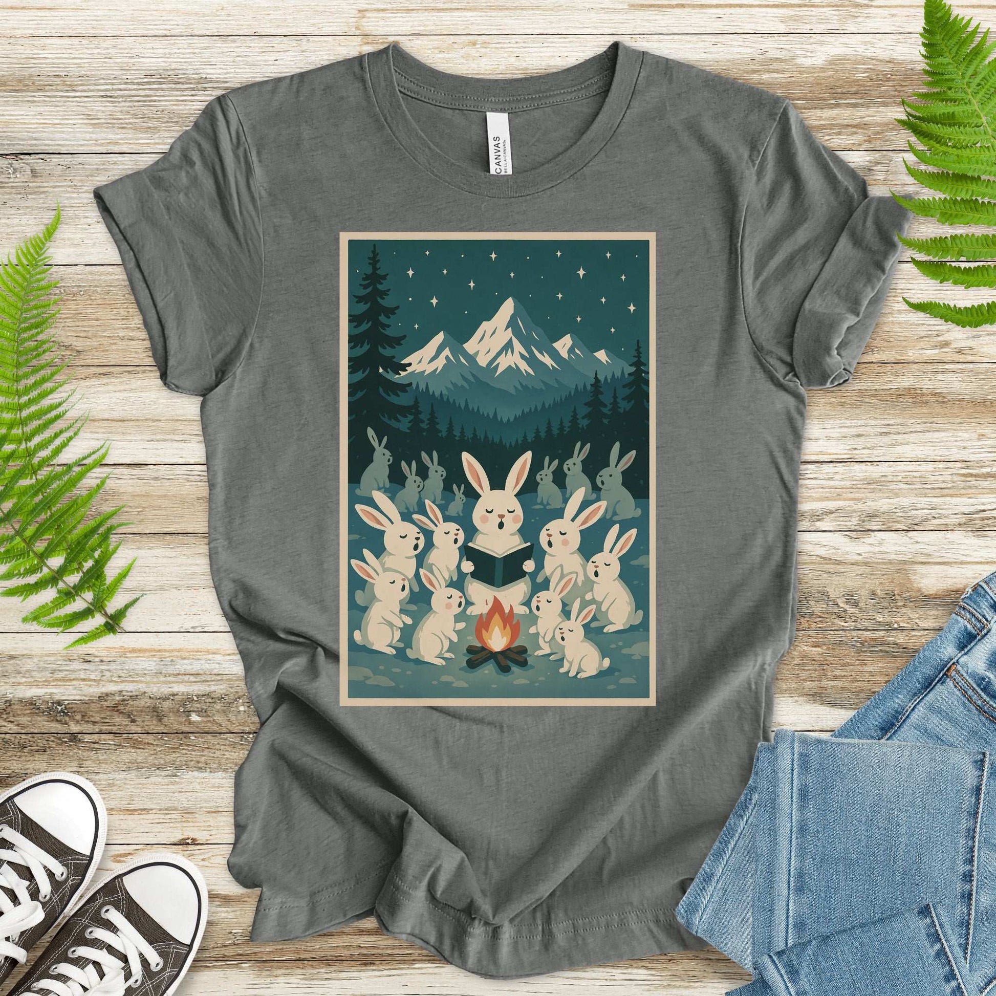 Bunny Choir Christmas T-Shirt – Cute Campfire Carolers Vintage Vibes