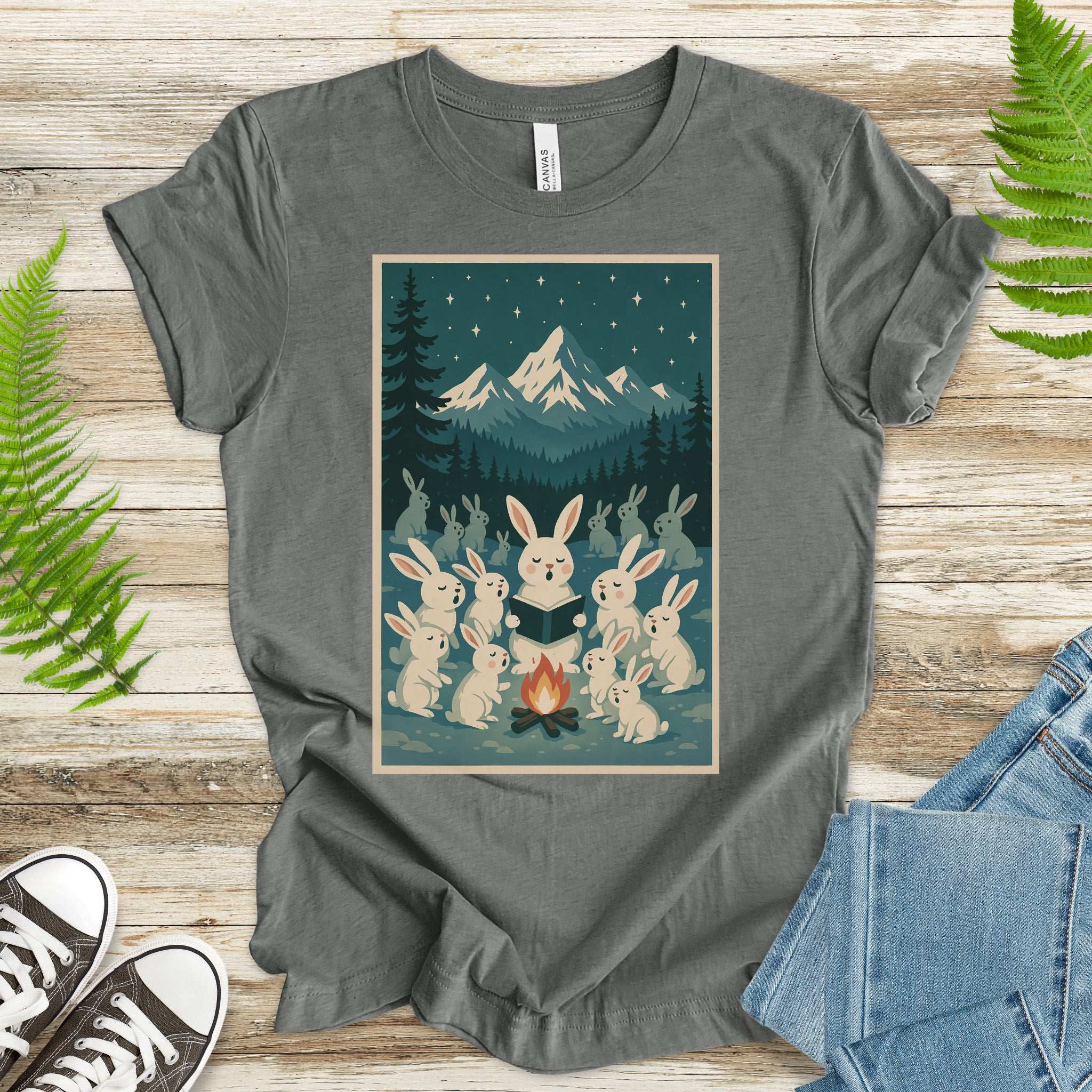 Bunny Choir Christmas T-Shirt – Cute Campfire Carolers Vintage Vibes