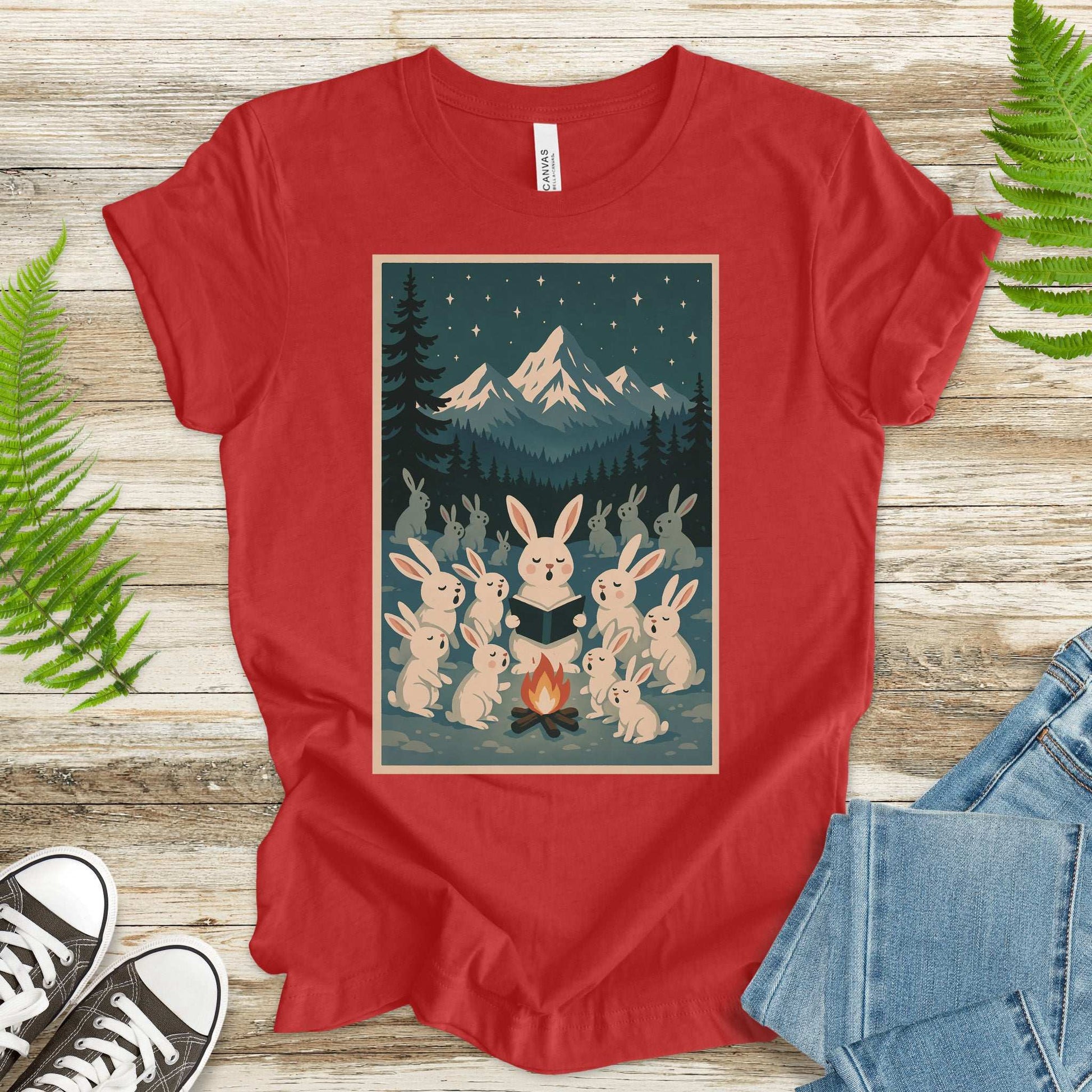 Bunny Choir Christmas T-Shirt – Cute Campfire Carolers Vintage Vibes