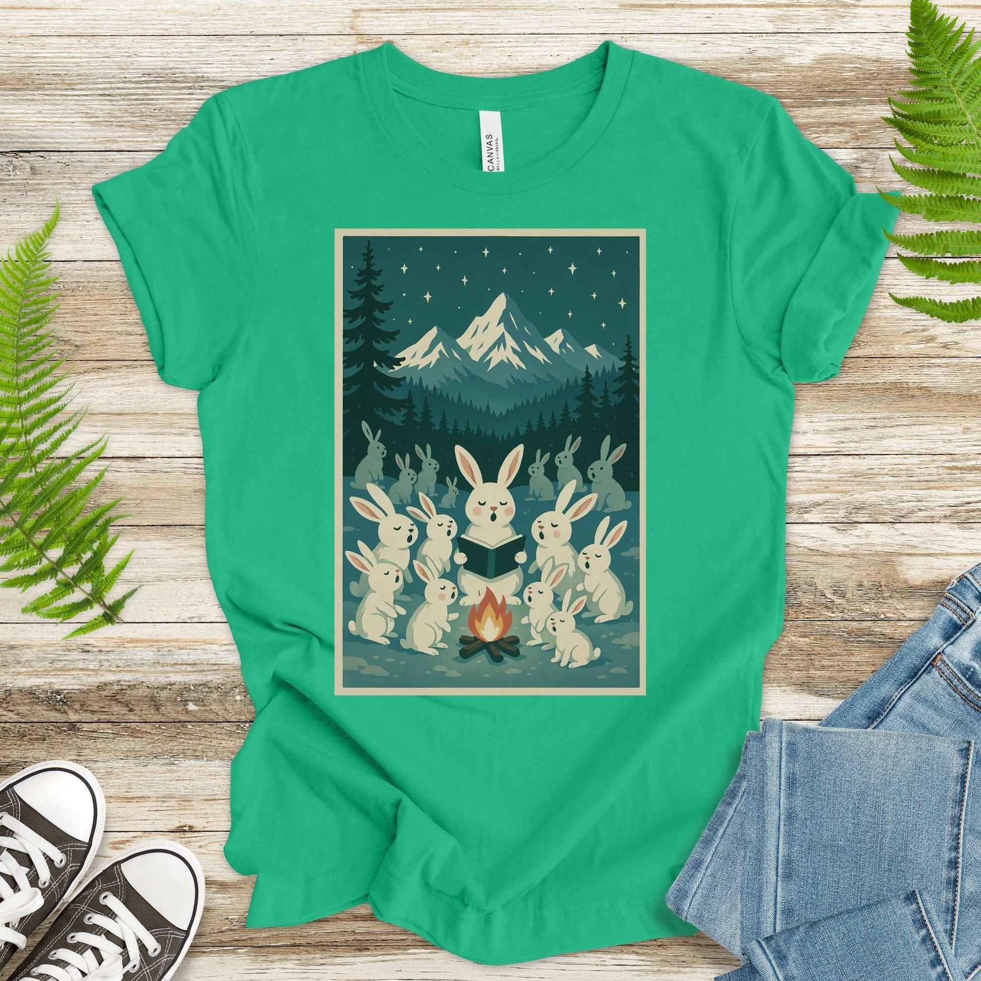 Bunny Choir Christmas T-Shirt – Cute Campfire Carolers Vintage Vibes