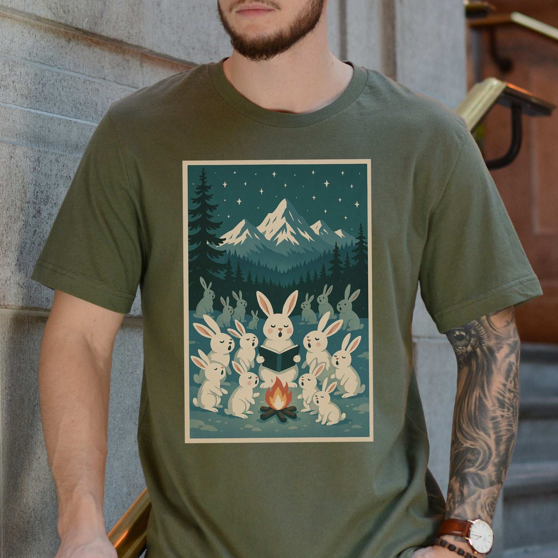 Bunny Choir Christmas T-Shirt – Cute Campfire Carolers Vintage Vibes