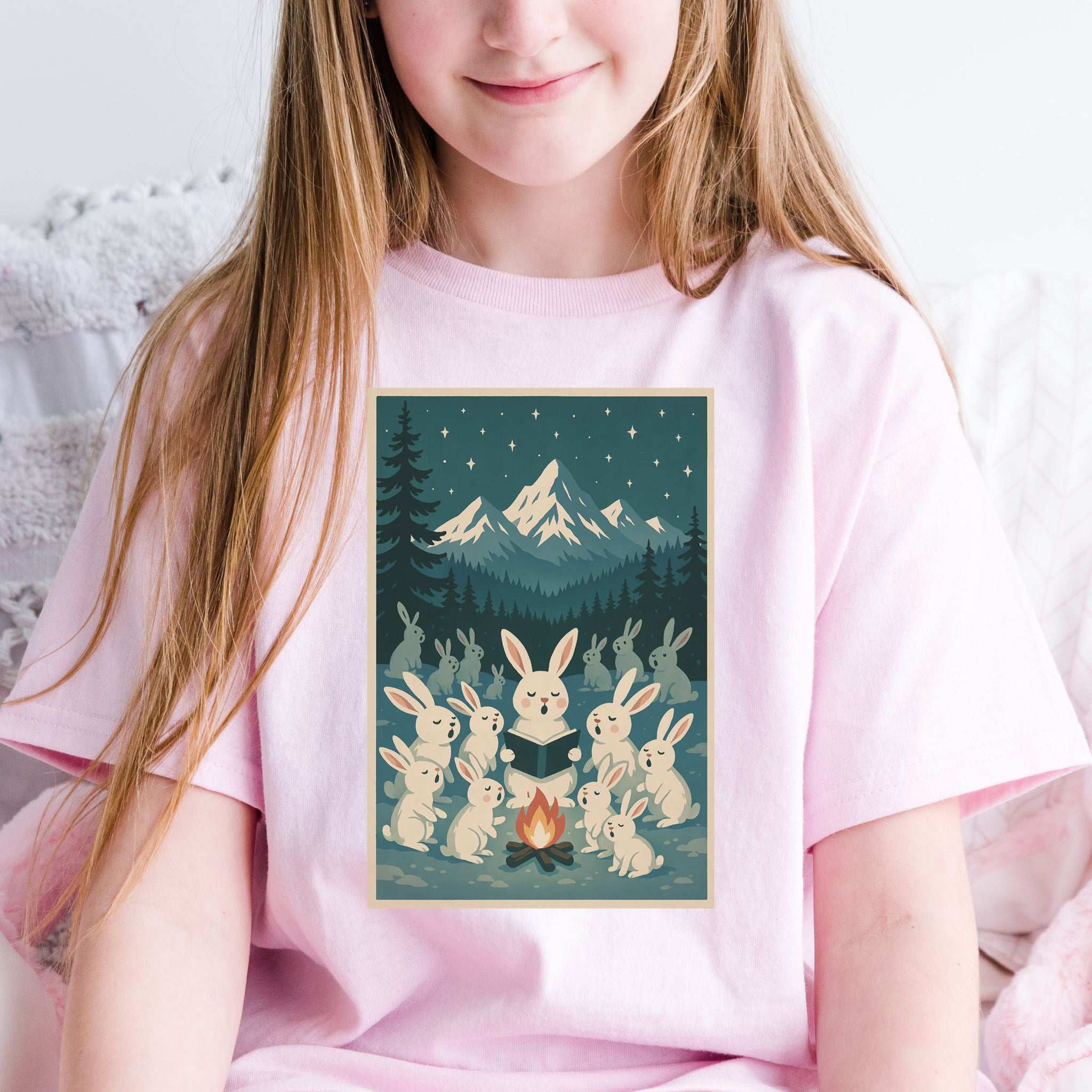 Bunny Choir Christmas Youth Tee – Cute Campfire Carolers Vintage Vibes