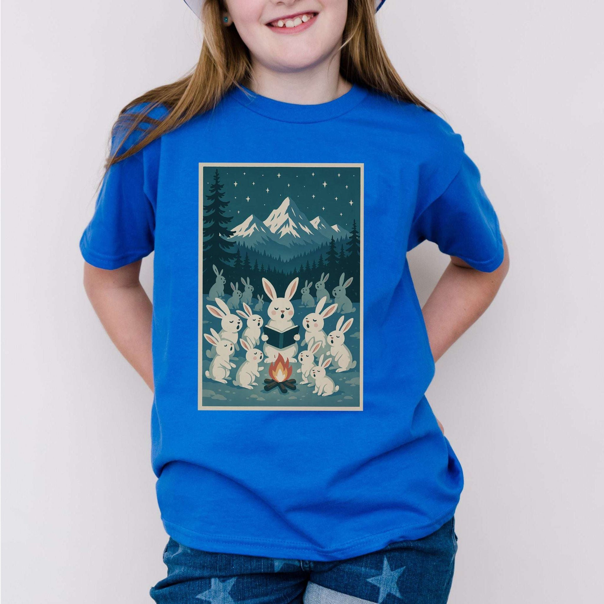 Bunny Choir Christmas Youth Tee – Cute Campfire Carolers Vintage Vibes