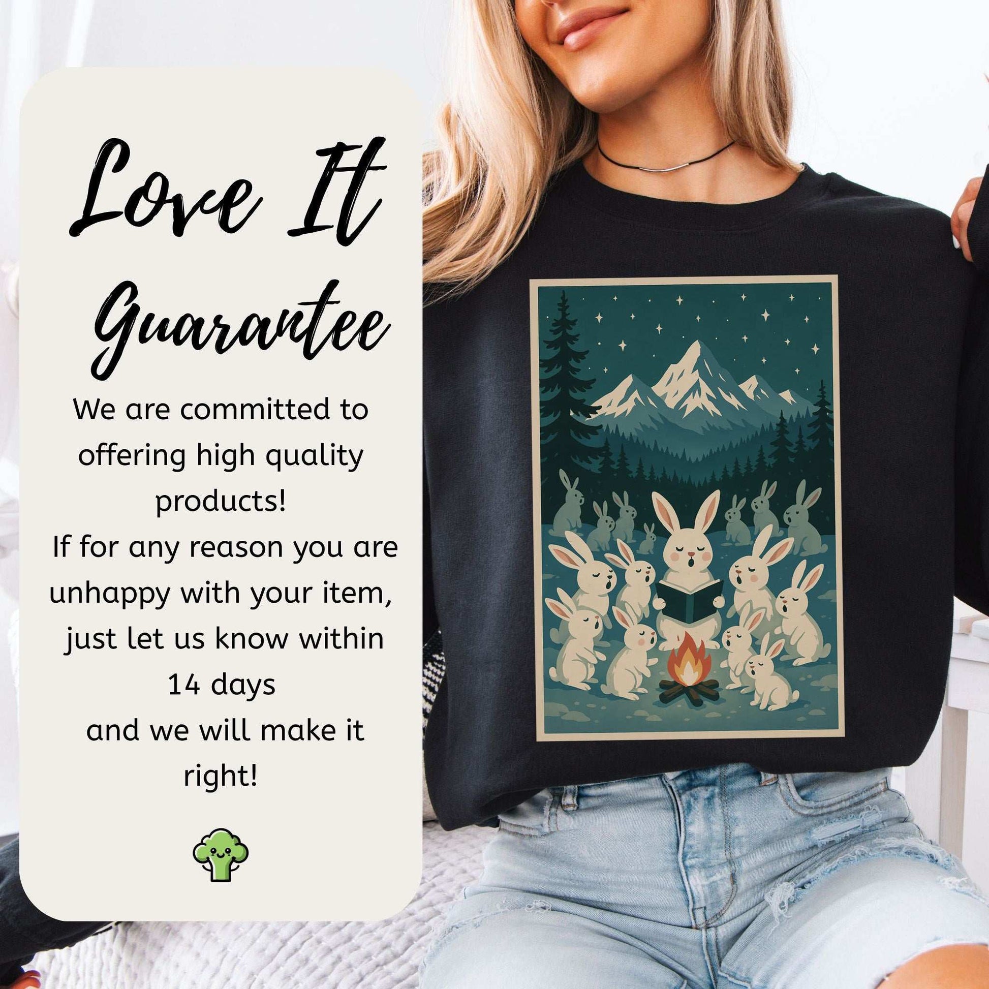 Bunny Choir Christmas Sweatshirt – Cute Campfire Carolers Vintage Vibes